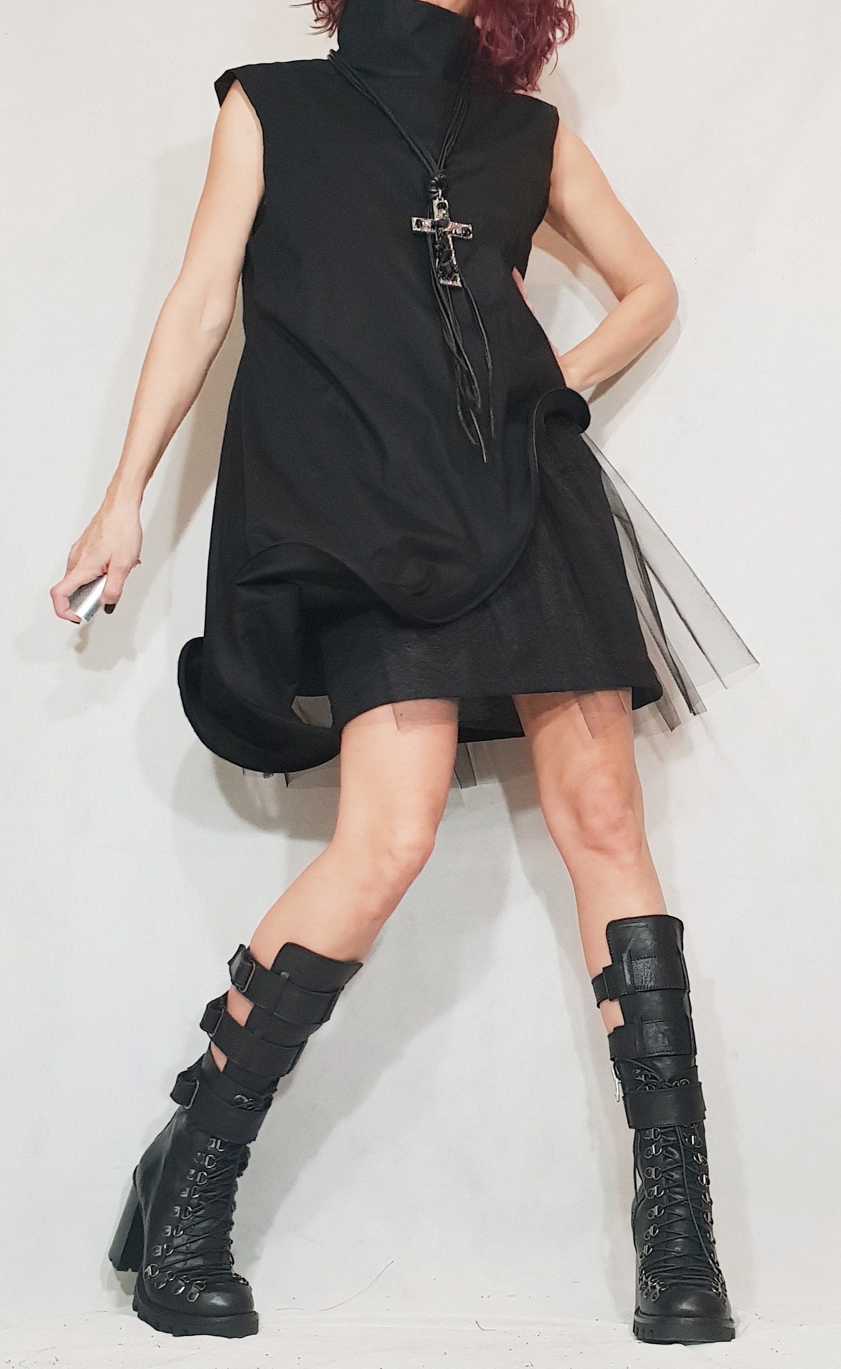 Asymmetric Dress, Gothic Dress, Ball Black Dress, Extravagant Dress, Cocktail Dress, Sleeveless Dress, Futuristic Dress, Sexy Dress