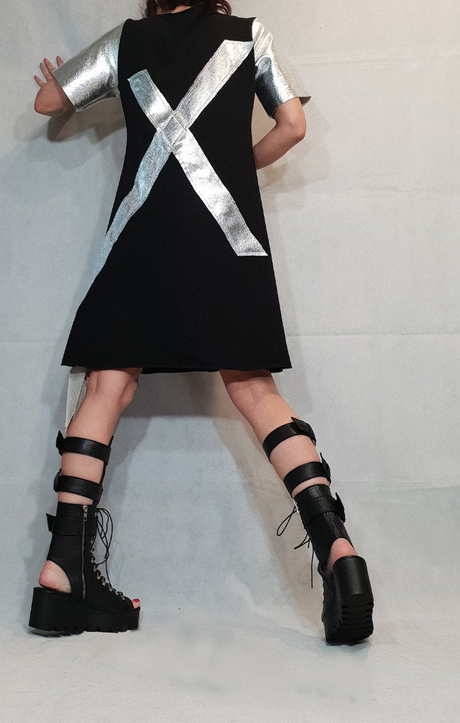 Asymmetric Dress, Avant Garde Tunic, Loose Tunic, Cotton Clothing, Gothic Tunic, Steampunk Tunic, Oversize Tunic, Black Silver Tunic Top