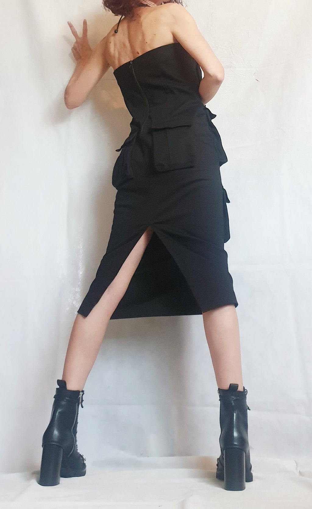 Extravagant Pocket Dress, Gothic Black Dress, Wedding Dress, Ball Dress,  Asymmetric Dress, Cocktail Dress, Avant Garde Dress