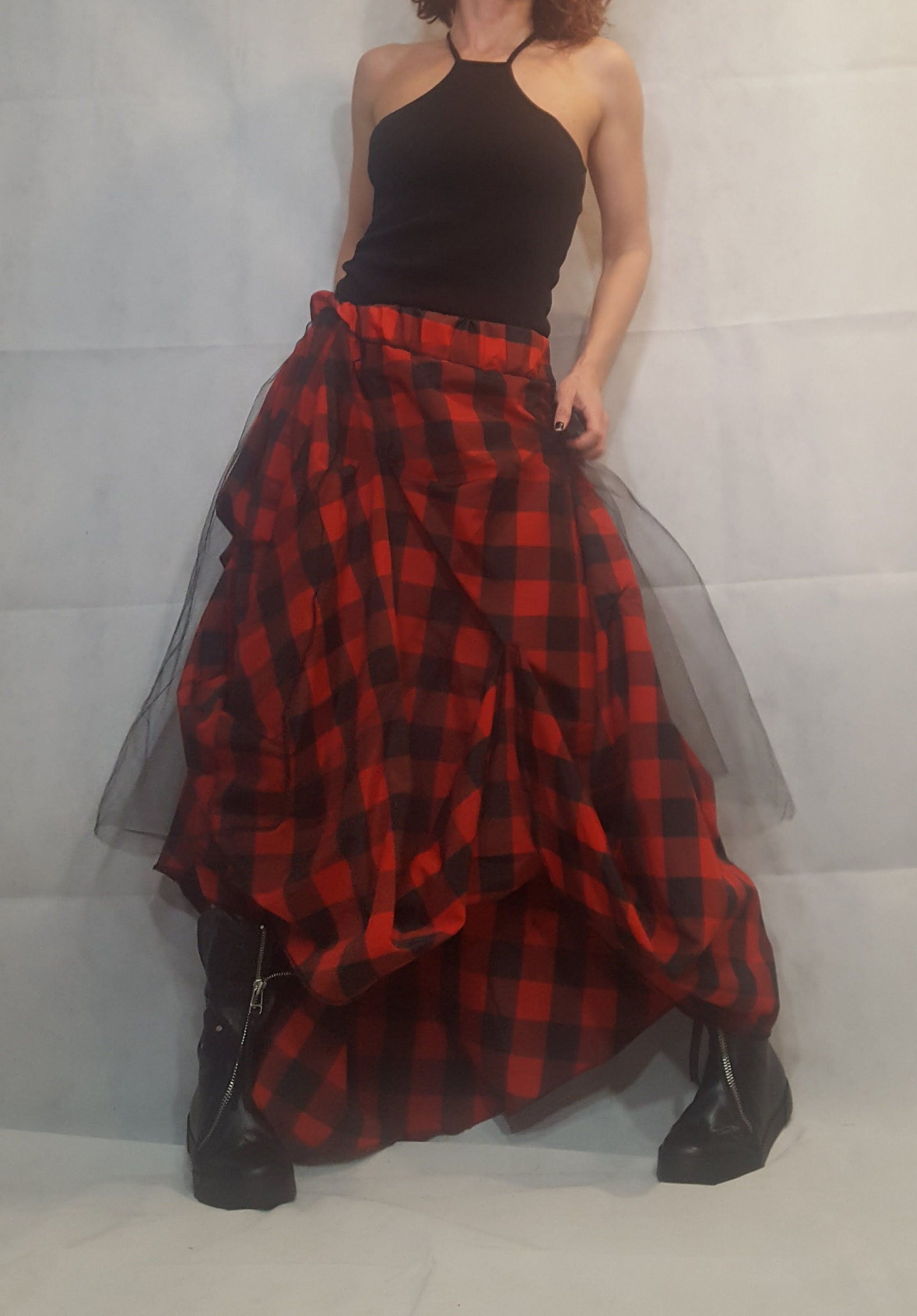 Plaid Grunge Skirt Women, Extravagant Skirt, Asymmetric Long Skirt Dress, Long Short Skirt, High Tulle Skirt, Circle Skirt, Tutu Skirt