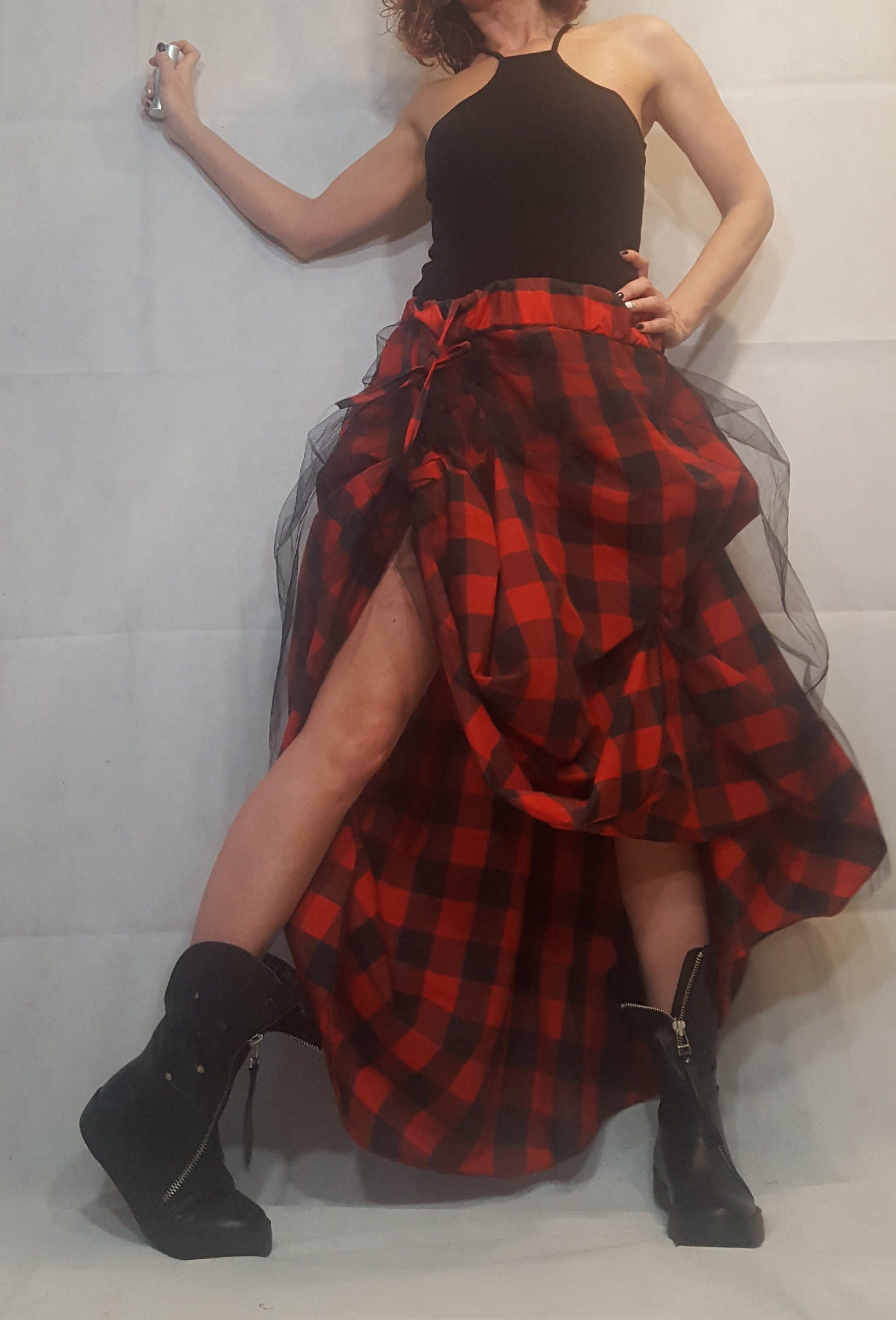 Plaid Grunge Skirt Women, Extravagant Skirt, Asymmetric Long Skirt Dress, Long Short Skirt, High Tulle Skirt, Circle Skirt, Tutu Skirt