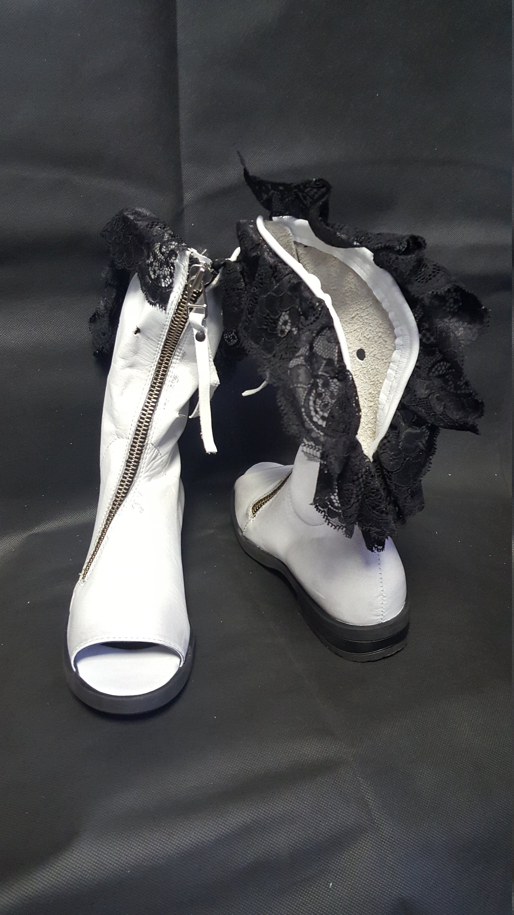 Open Toes Summer Boots, White Ankle Boots, Leather Shoes, Lace Shoes, Summer Wedding Shoes, Gothic Shoes, Extravagant Shoes