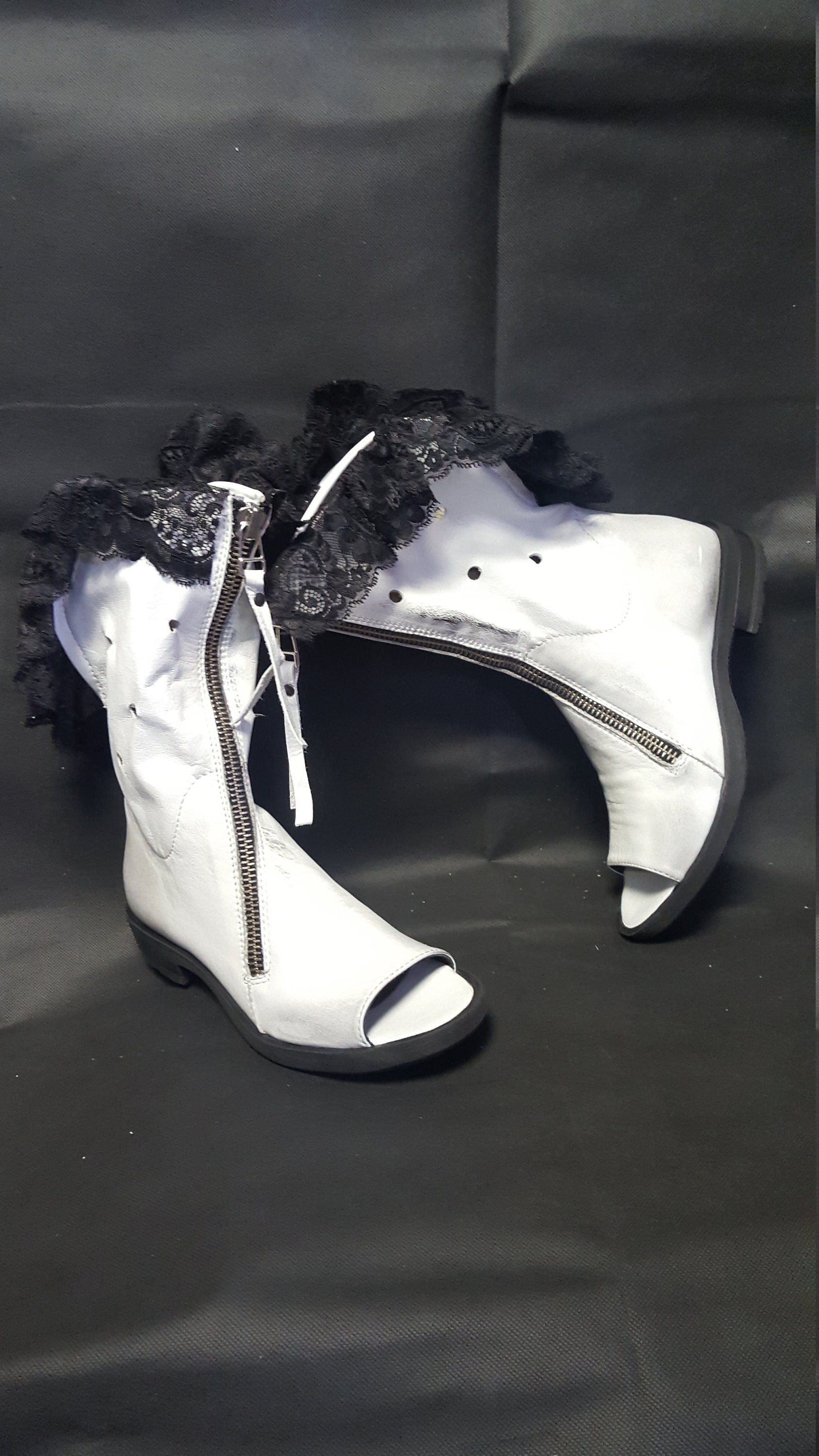 Open Toes Summer Boots, White Ankle Boots, Leather Shoes, Lace Shoes, Summer Wedding Shoes, Gothic Shoes, Extravagant Shoes