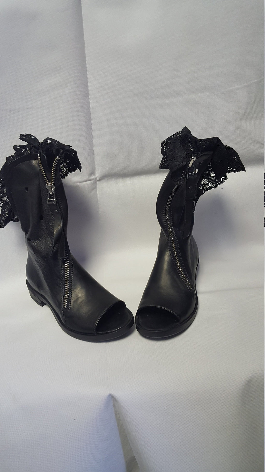 Black Leather Shoes, Gladiator Summer Boots, Gothic Shoes,Open Toes Boots, Steampunk Shoes, Zipper Boots, Grunge Booties, Lace