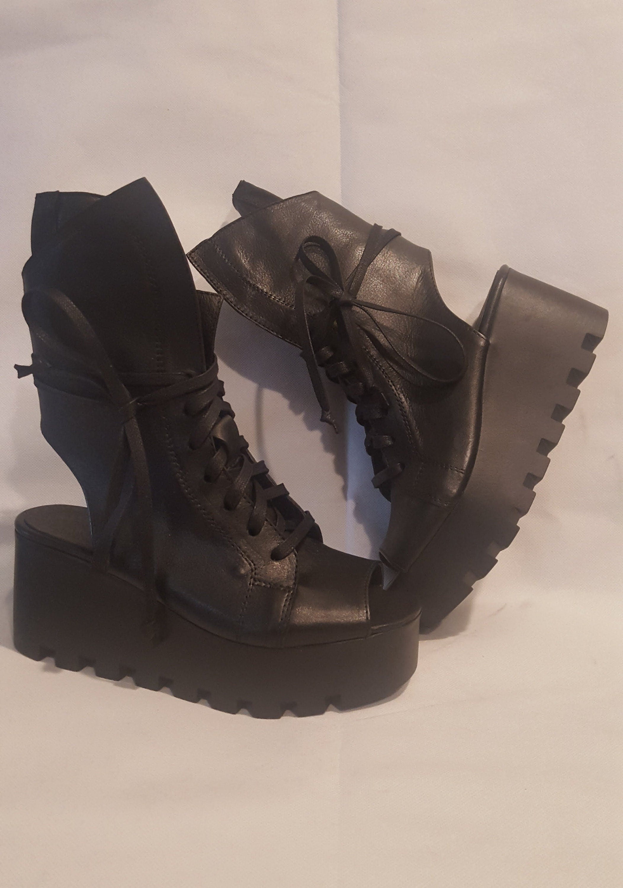 Platform Leather Sandals, High Summer Sandals, Combat Sandals, Open Toe Sandals, Genuine Leather Sandals , Black Boots, Gothic Sandals
