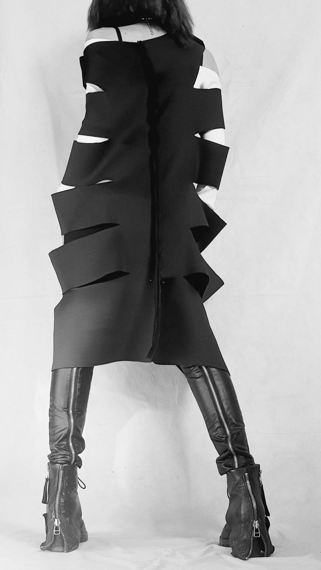 Asymmetric Neoprene Top, Extravagant Top, Deconstructed Top, Gothic Tunic, Side Cutouts, Black Top