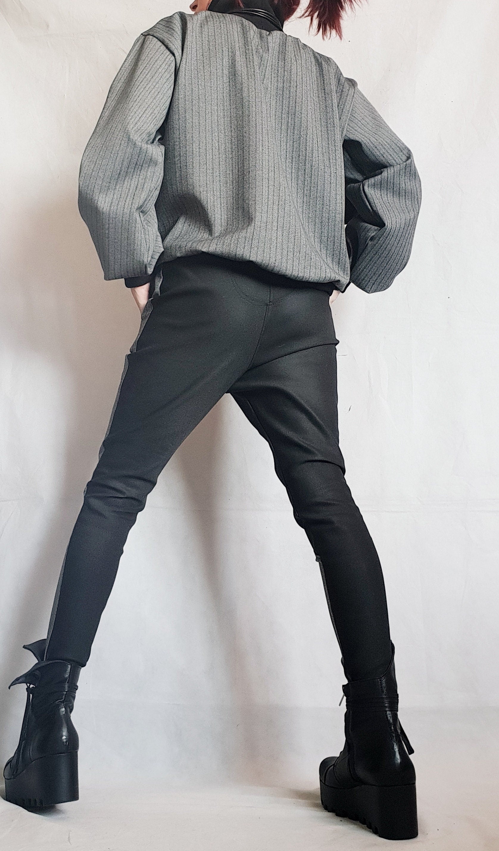 Extravagant Women Pants, Black Extra Long Leggings, Women Harem Leggings Pants, Gothic Pants Leggings