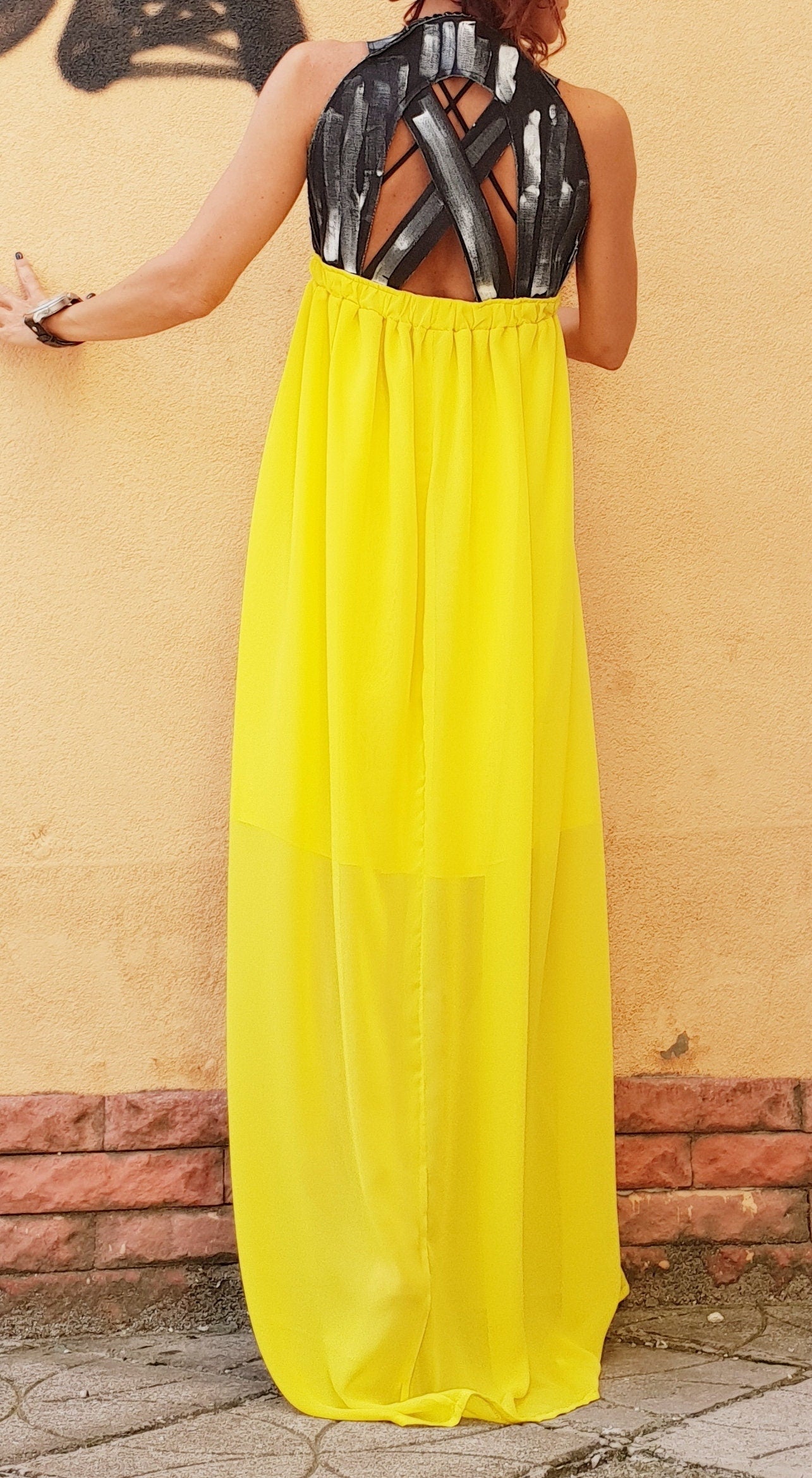 Extravagant Long Dress, Asymmetric Dress, Denim with Chiffon, Plus Size Clothing, Tank Dress, Sleeveless Dress, Cross Back Dress, Sexy Dress