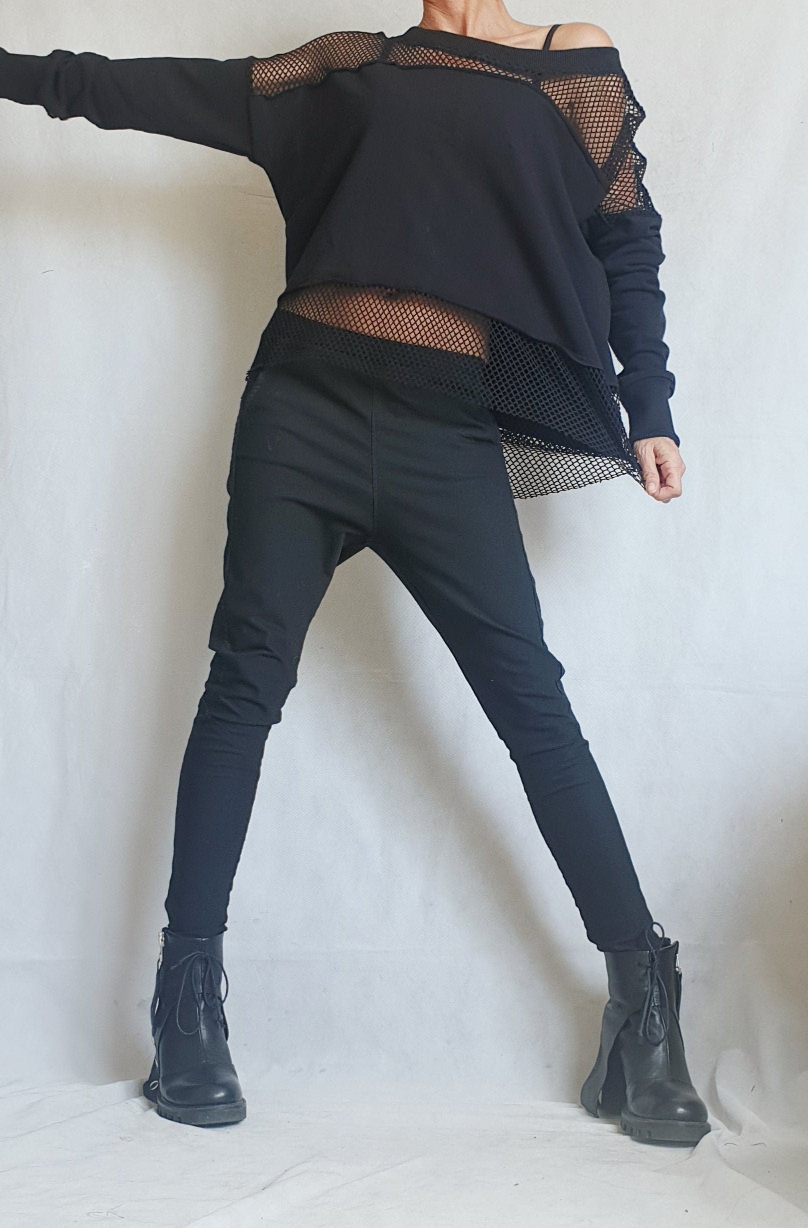 Avant Garde Blouse, Deconstructed Top, Extravagant Asymmetric Top, Loose Blouse, Steampunk Tunic, Oversize Tunic, Tulle Top, Long Sleeve