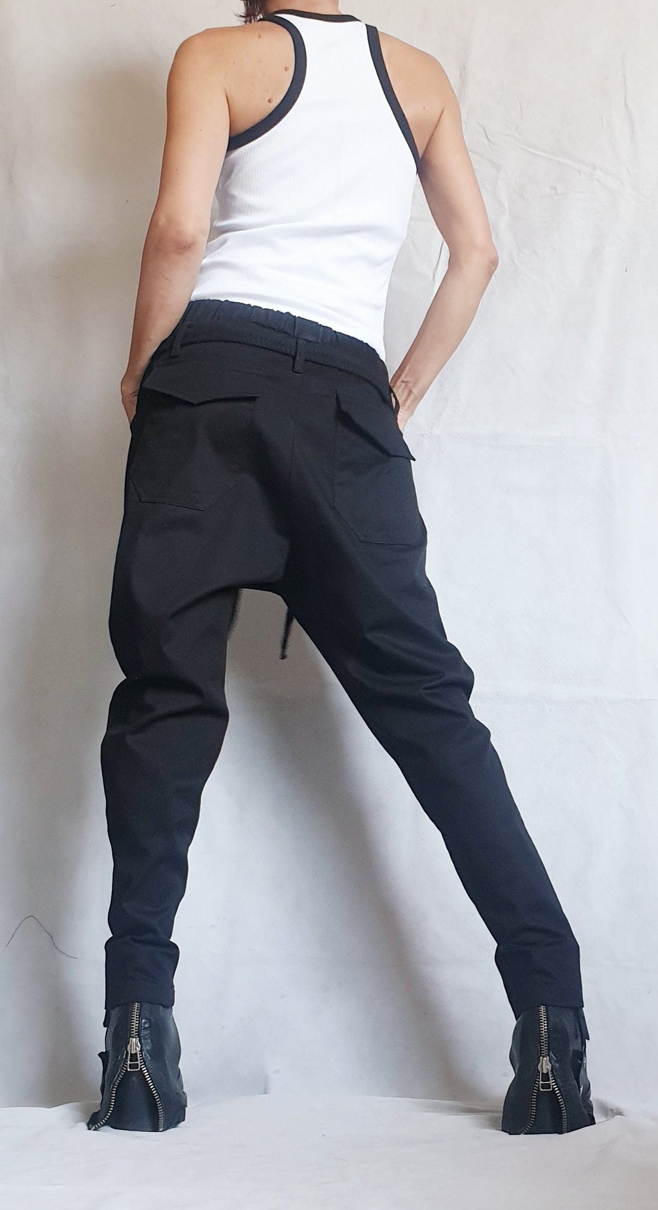 Extravagant Women Harem Pants, Tight Zipper Pants, Women Baggy Trousers, Cyberpunk Trousers, Black Loose Pants, Gothic Pants