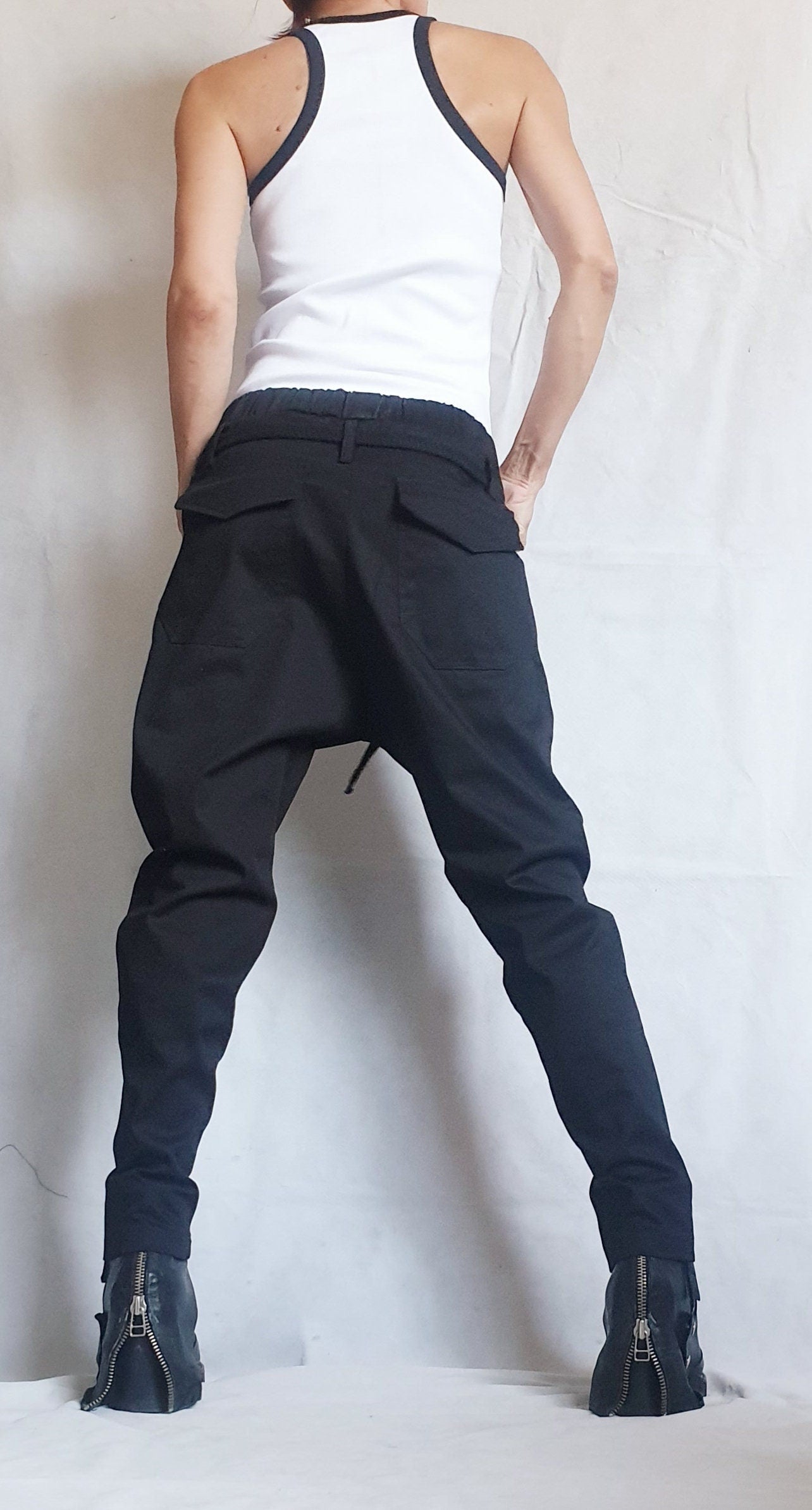 Extravagant Women Harem Pants, Tight Zipper Pants, Women Baggy Trousers, Cyberpunk Trousers, Black Loose Pants, Gothic Pants