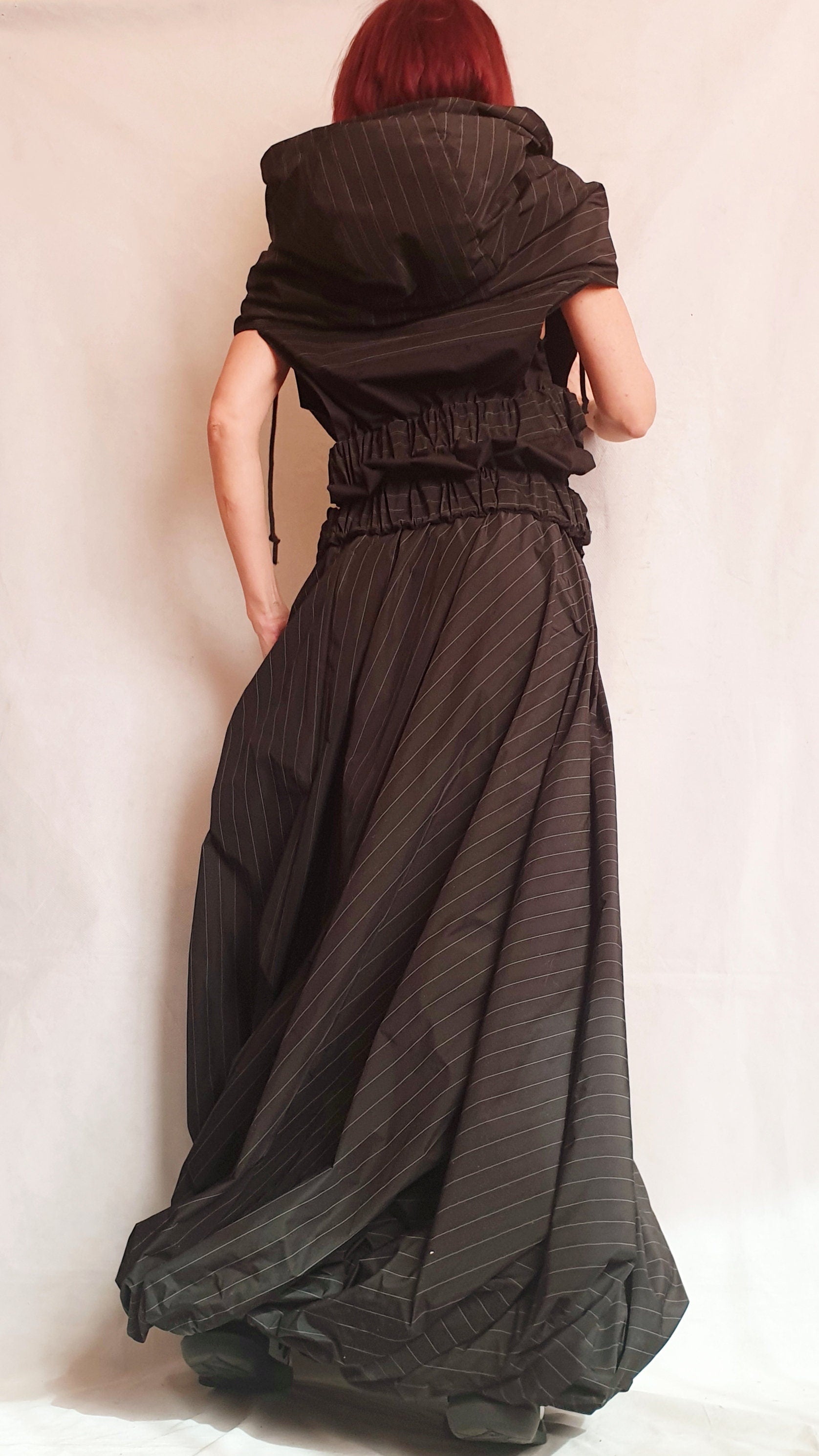 Asymmetric Jacket And Skirt Set, Extravagant Set, Gothic Women Costume, Long Skirt, Sleeves Hooded Jacket, Steampunk style