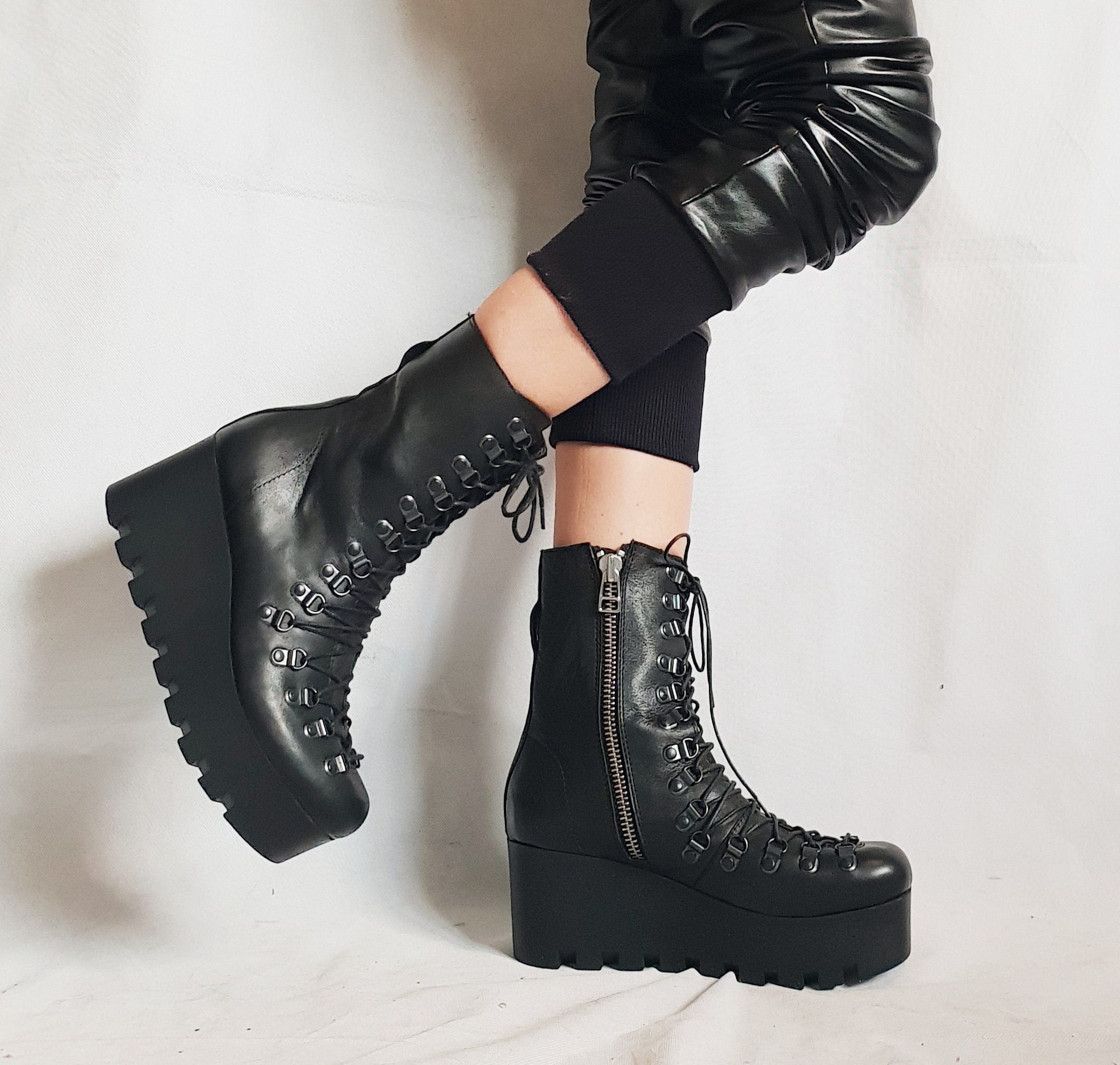 Extravagant Platform Shoes, Black Platform Shoes, Platform All seasons, Gothic Booties, Leather Ankle Boots, Steampunk Shoes, Grunge Boots