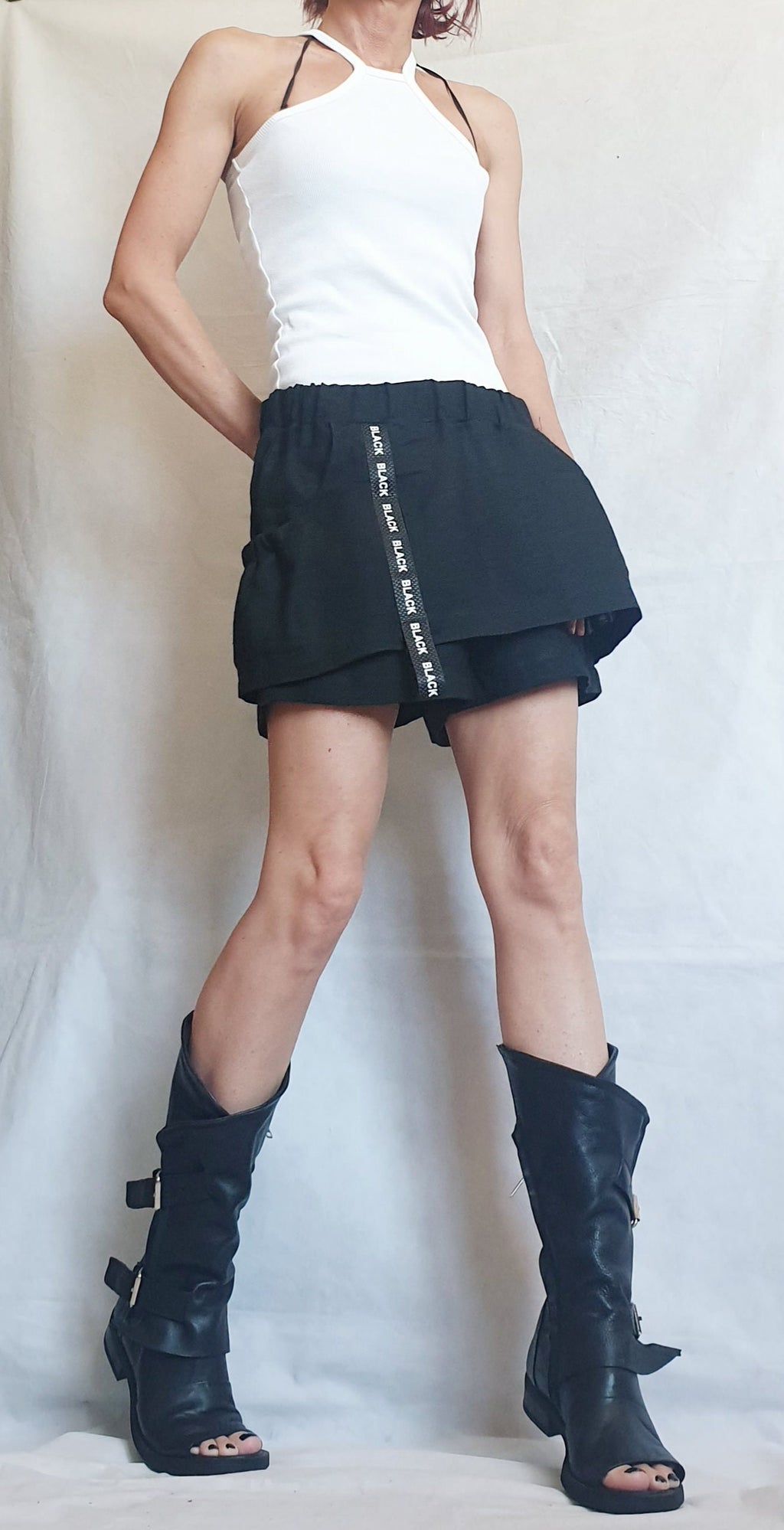 Extravagant Short Linen Pants, Women Sexy Shorts, Loose Linen Pants Skirt, Short Black Pants, Gothic Pants