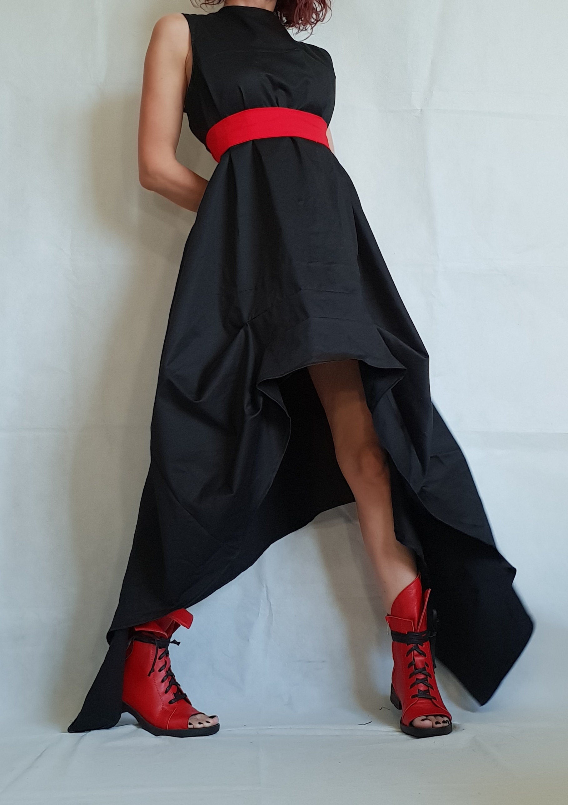 Asymmetric Dress, Black Loose Dress, Extravagant Dress, Sleeveless Dress, Long Short Dress, Plus Size Dress, Gothic Dress