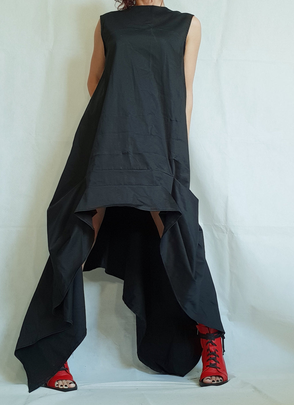 Asymmetric Dress, Black Loose Dress, Extravagant Dress, Sleeveless Dress, Long Short Dress, Plus Size Dress, Gothic Dress