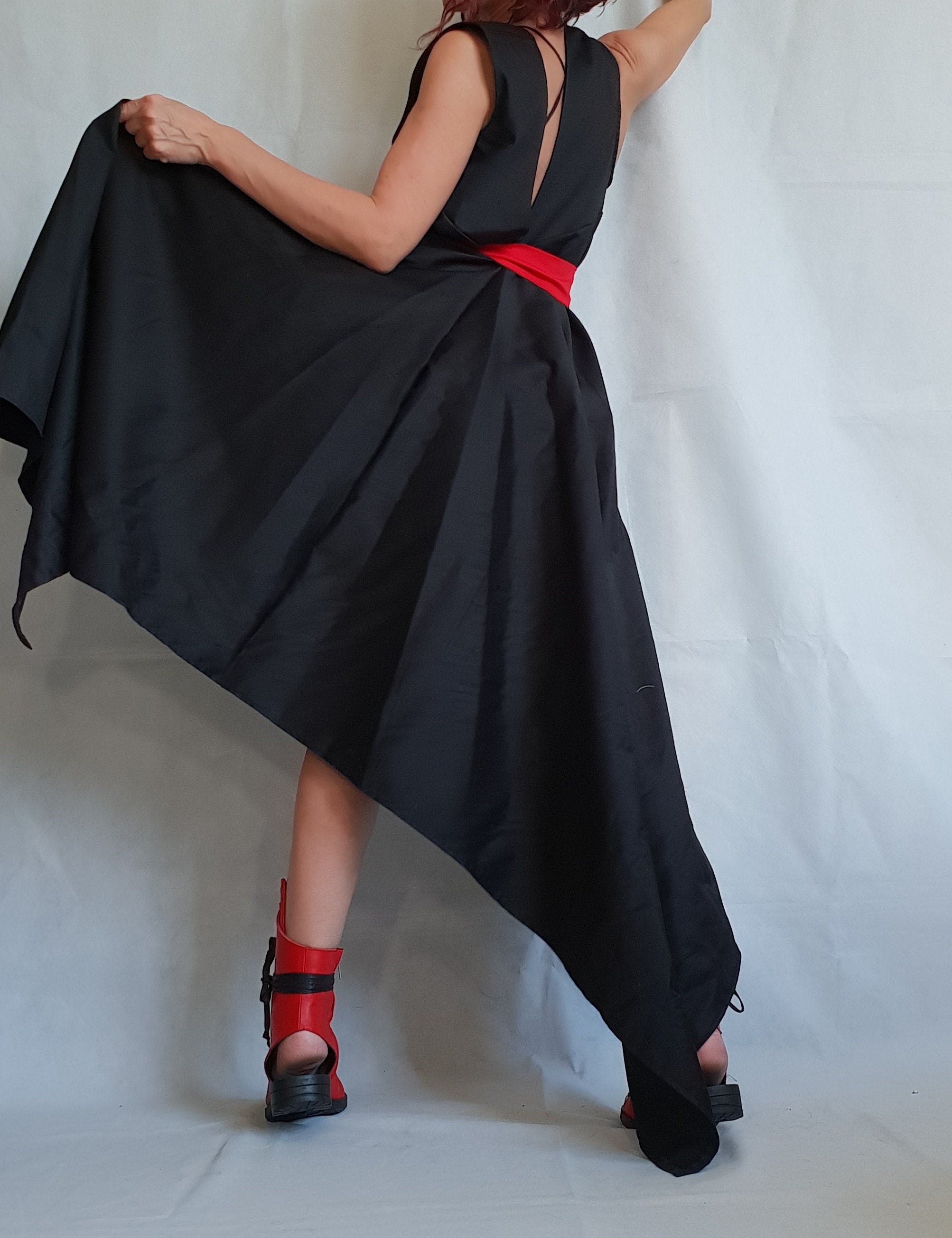 Asymmetric Dress, Black Loose Dress, Extravagant Dress, Sleeveless Dress, Long Short Dress, Plus Size Dress, Gothic Dress
