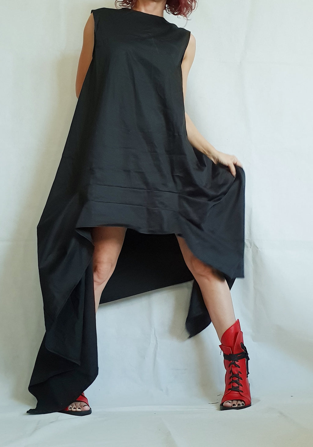Asymmetric Dress, Black Loose Dress, Extravagant Dress, Sleeveless Dress, Long Short Dress, Plus Size Dress, Gothic Dress