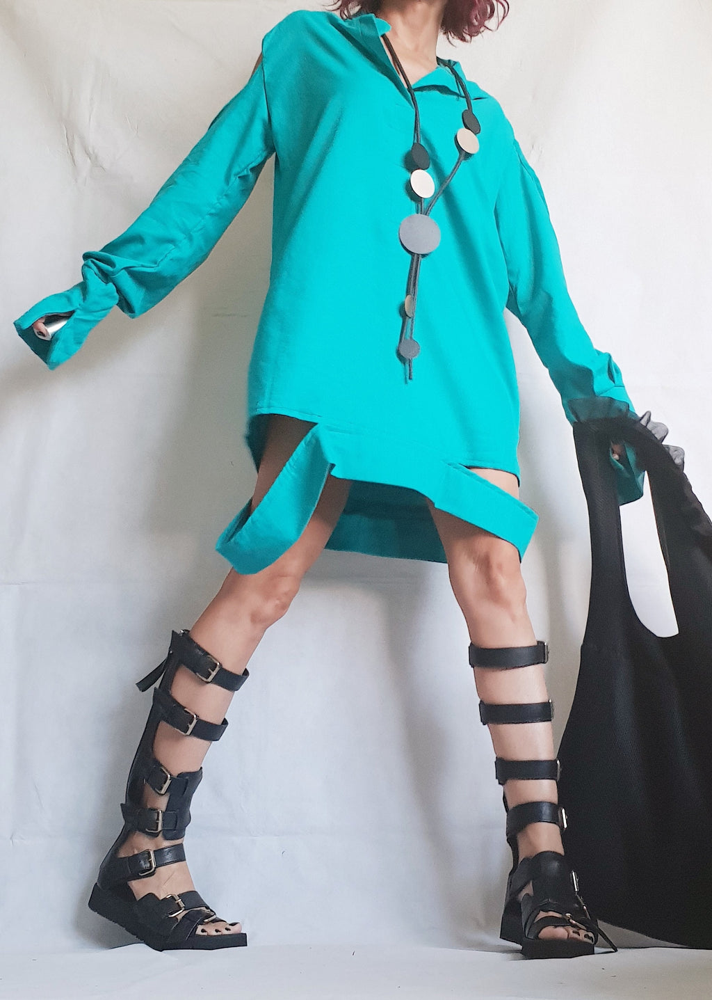 Blue Linen Dress, Extravagant Tunic Dress, Avant Garde Dress, Shirt Dress, Sexy Dress, Deconstructed Dress, Plus Size Clothing