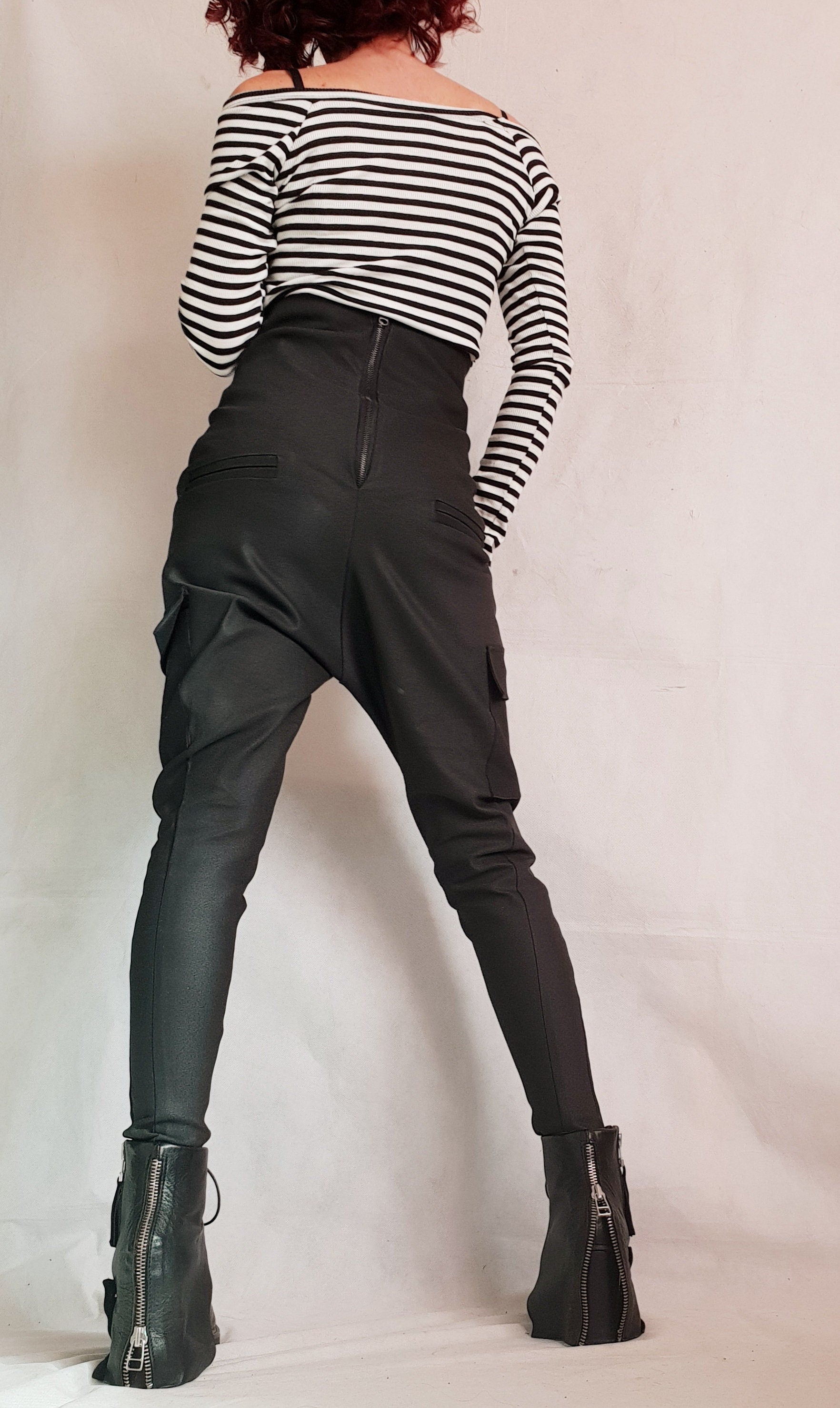 Extravagant Women Skinny Pants, Outer Pockets Pants, Women High Waist Pants, Cyberpunk Trousers, Black Sexy Pants, Gothic Pants