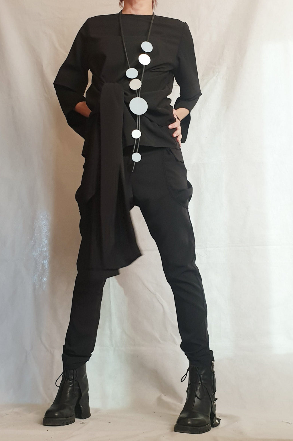 Extravagant Women Black Set, Asymmetric Shirt, Women Gothic Set, Wedding Women Costume, Cocktail Women Set, Elegant Women Costume