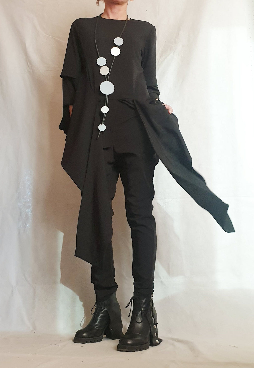 Extravagant Women Black Set, Asymmetric Shirt, Women Gothic Set, Wedding Women Costume, Cocktail Women Set, Elegant Women Costume