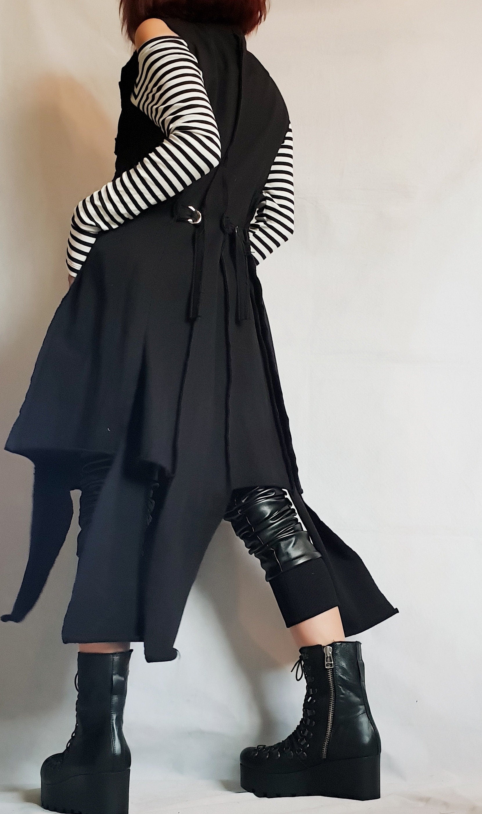 Gothic Vest, Asymmetric Vest, Black Sleeveless Vest, Long Vest, Steampunk Vest, Extravagant Vest, Maxi Vest, Rave Party Clothing