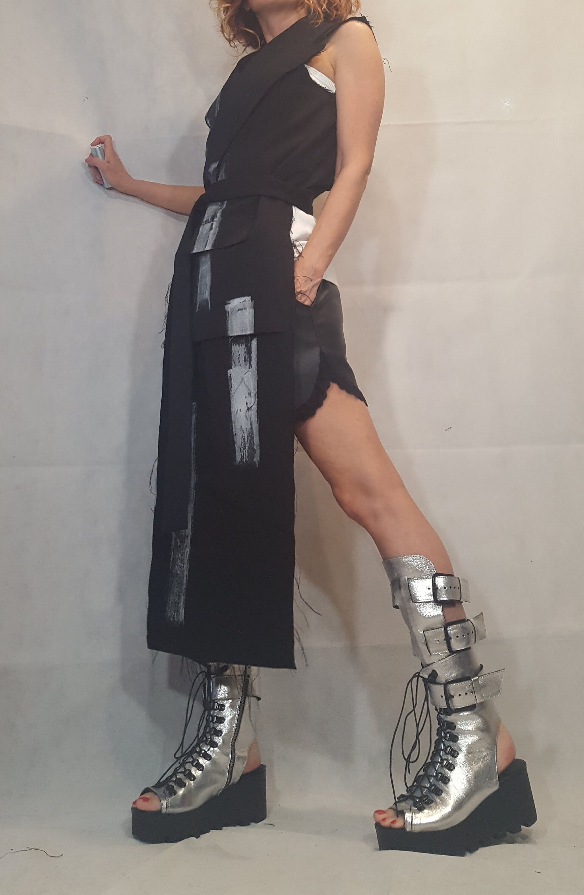 Gothic Vest, Asymmetric Vest, Black Sleeveless Vest, Long Short Vest, Steampunk Vest, Extravagant Vest, Maxi Vest, Designer Vest