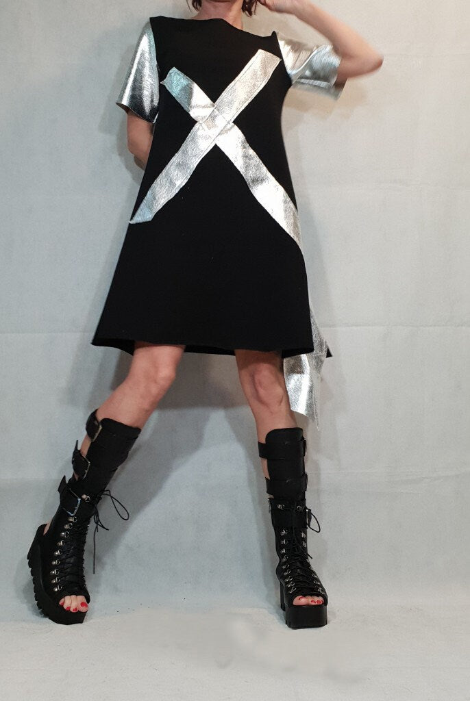 Asymmetric Dress, Avant Garde Tunic, Loose Tunic, Cotton Clothing, Gothic Tunic, Steampunk Tunic, Oversize Tunic, Black Silver Tunic Top