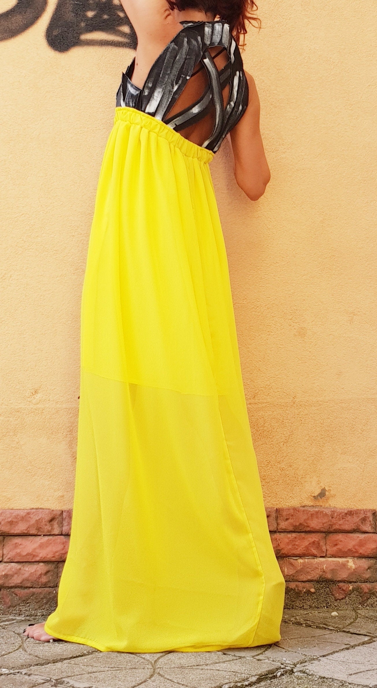 Extravagant Long Dress, Asymmetric Dress, Denim with Chiffon, Plus Size Clothing, Tank Dress, Sleeveless Dress, Cross Back Dress, Sexy Dress