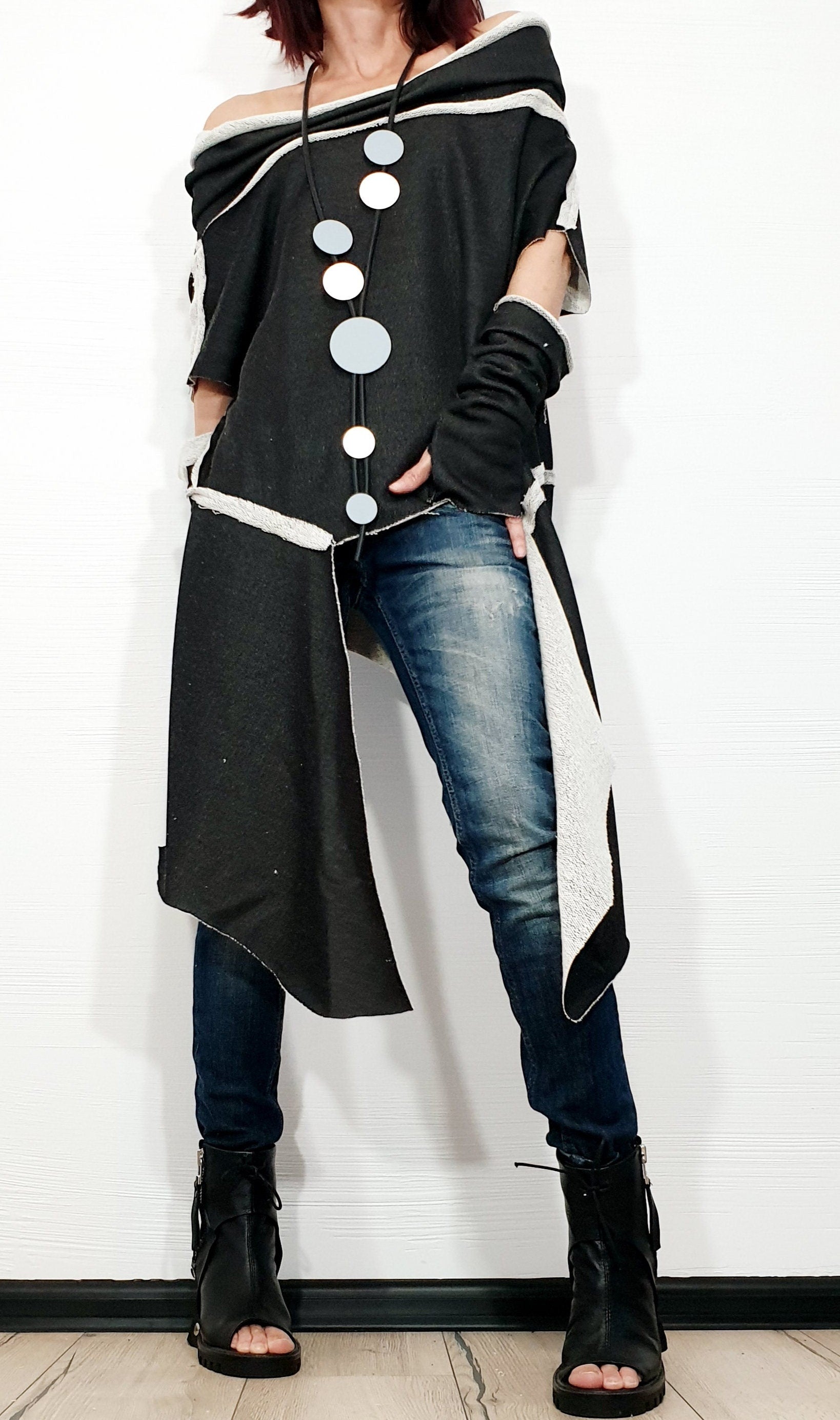 One Shoulder Blouse, Extravagant Tunic, Asymmetric Tunic, Tunic Separate Sleeves, Loose Tunic