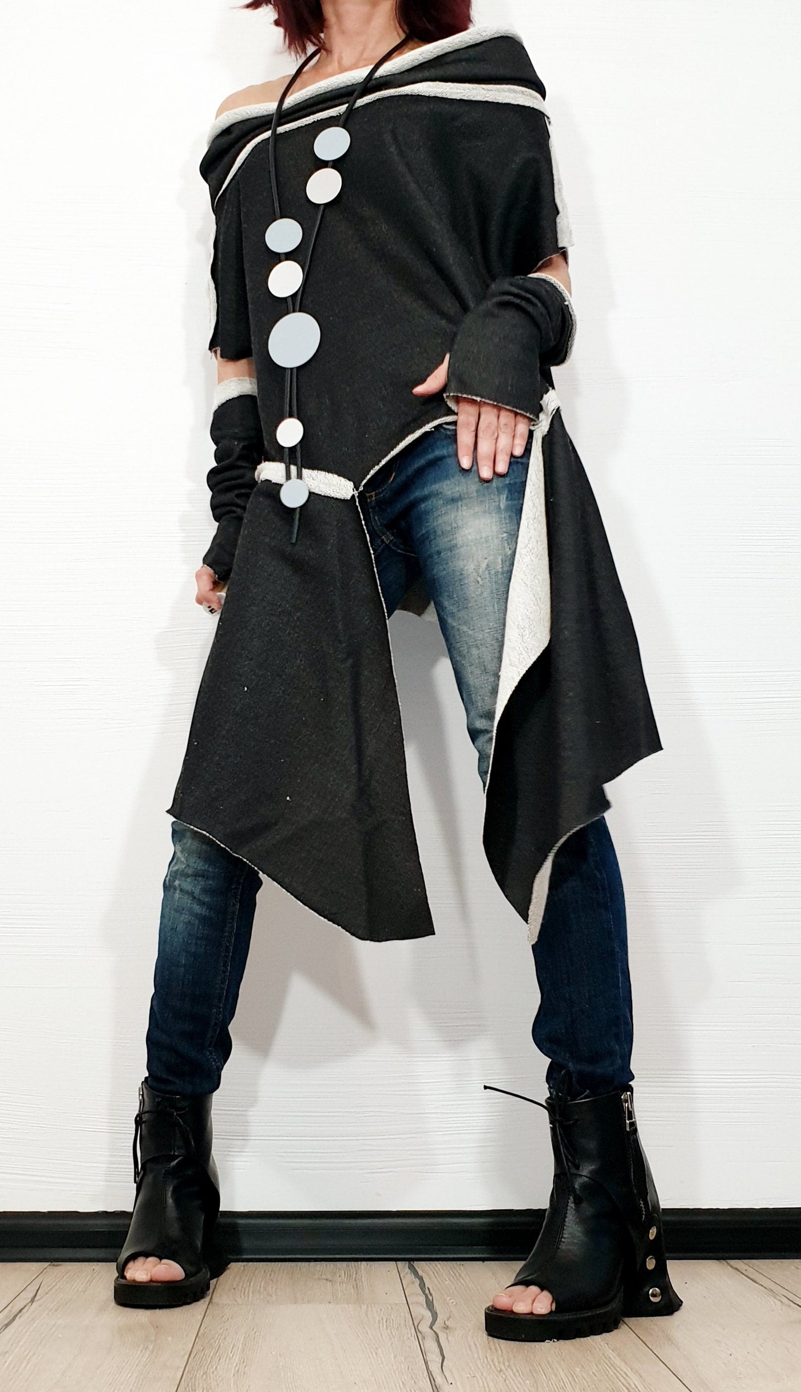 One Shoulder Blouse, Extravagant Tunic, Asymmetric Tunic, Tunic Separate Sleeves, Loose Tunic