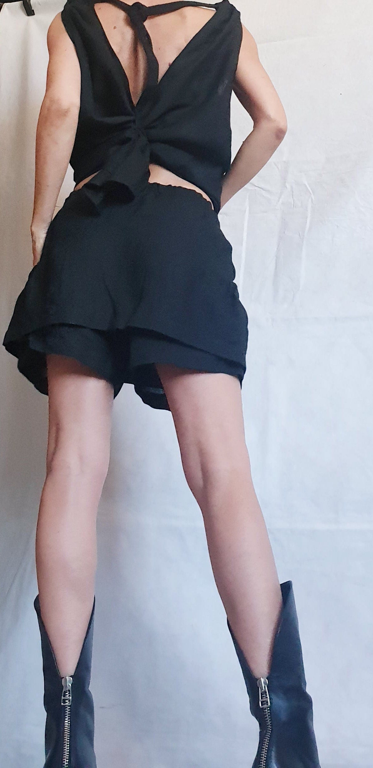 Extravagant Linen Set, Blouse Shorts Set, Asymmetrical Top, Linen Sexy Women Set, Two Piece Set, Open Back Blouse, Short Blouse Pants