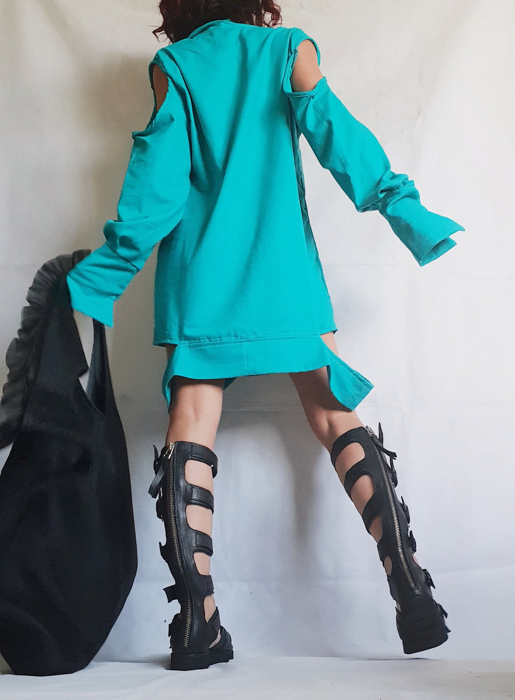 Blue Linen Dress, Extravagant Tunic Dress, Avant Garde Dress, Shirt Dress, Sexy Dress, Deconstructed Dress, Plus Size Clothing