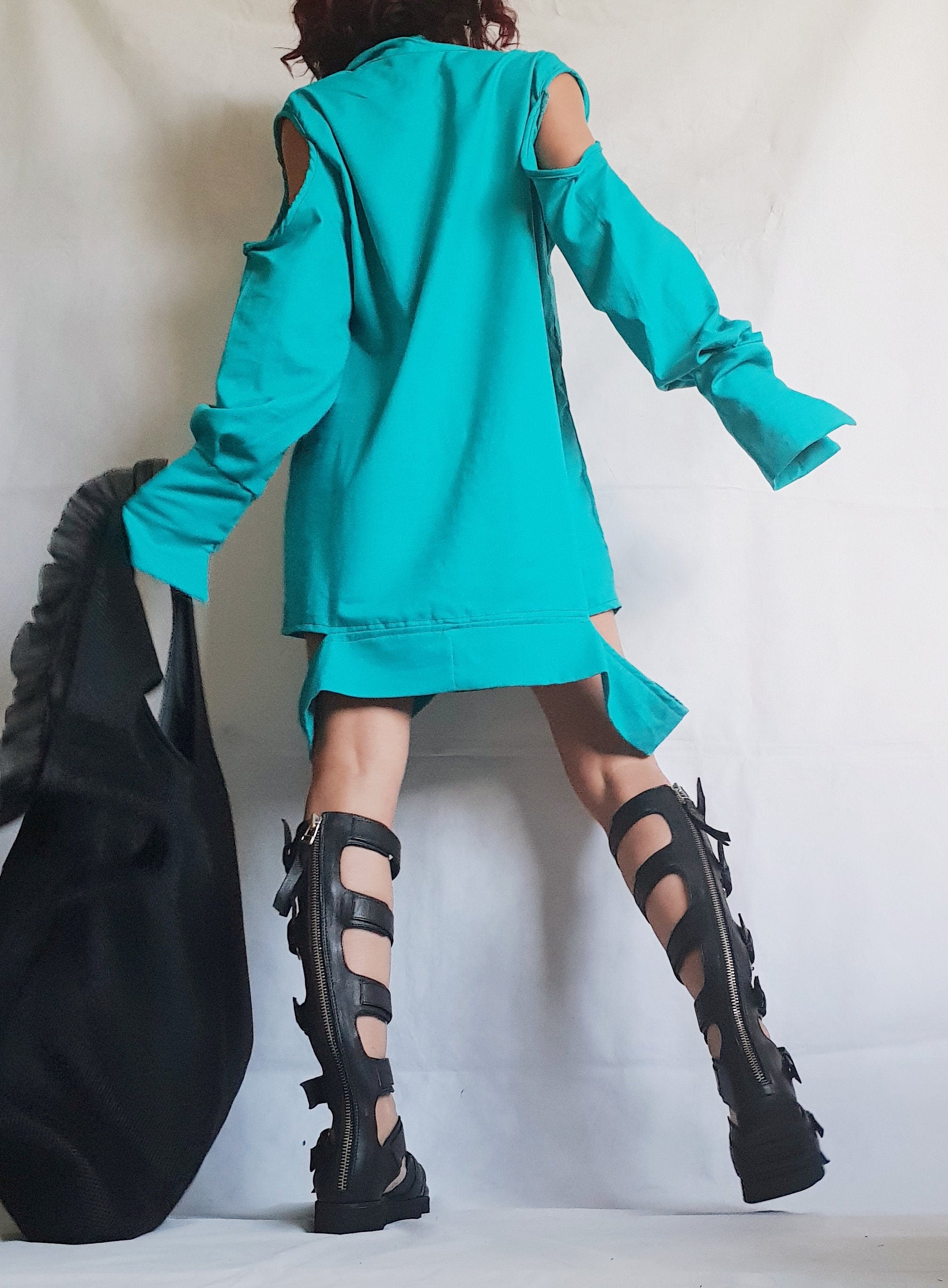 Blue Linen Dress, Extravagant Tunic Dress, Avant Garde Dress, Shirt Dress, Sexy Dress, Deconstructed Dress, Plus Size Clothing