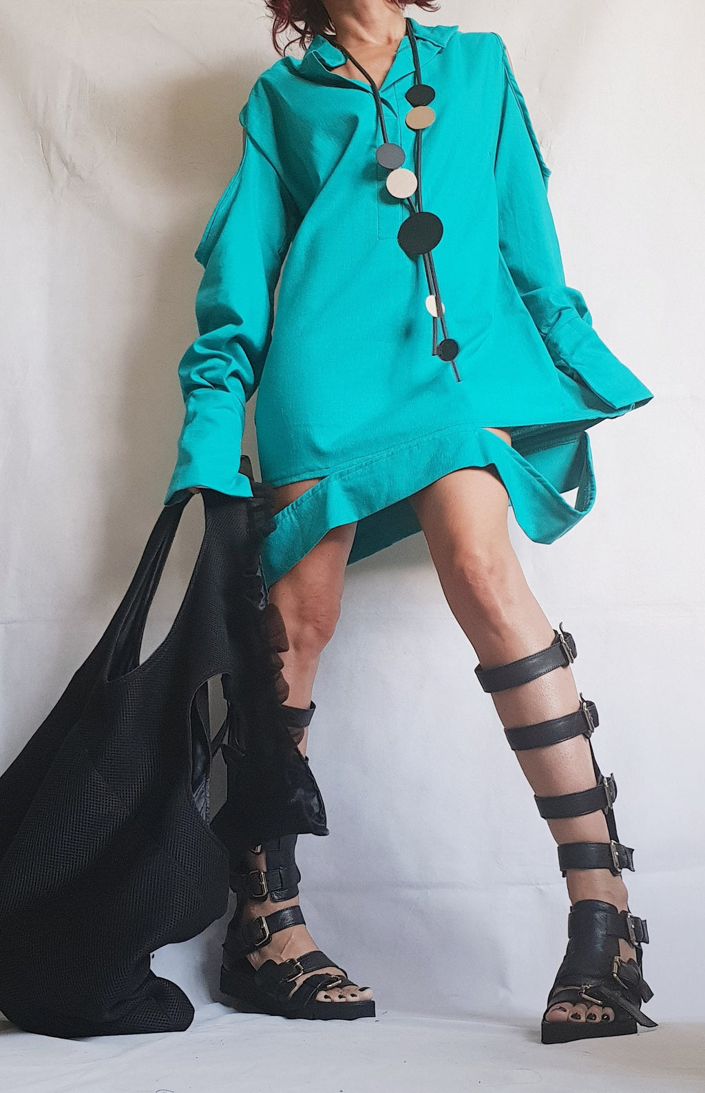 Blue Linen Dress, Extravagant Tunic Dress, Avant Garde Dress, Shirt Dress, Sexy Dress, Deconstructed Dress, Plus Size Clothing