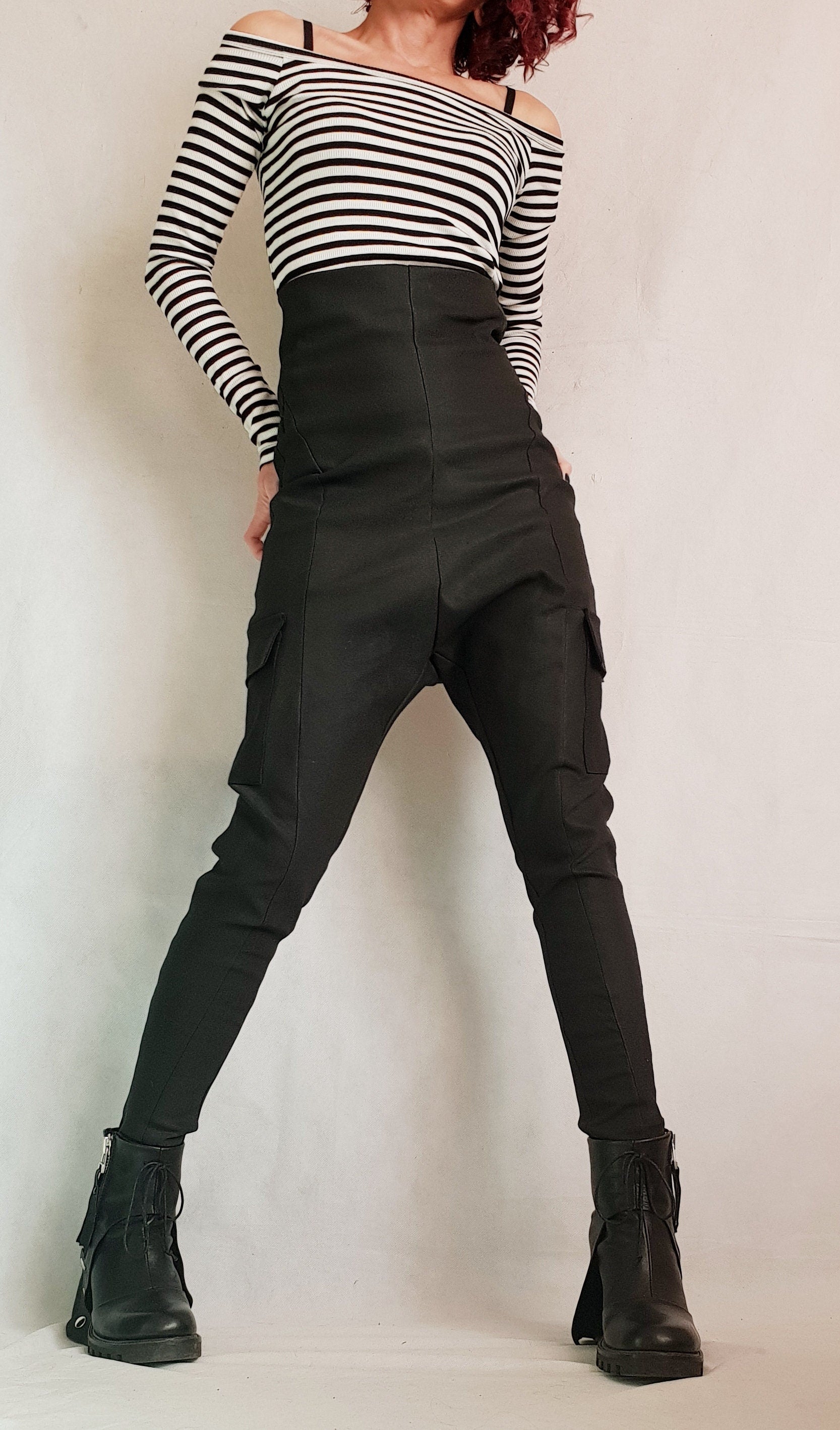 Extravagant Women Skinny Pants, Outer Pockets Pants, Women High Waist Pants, Cyberpunk Trousers, Black Sexy Pants, Gothic Pants