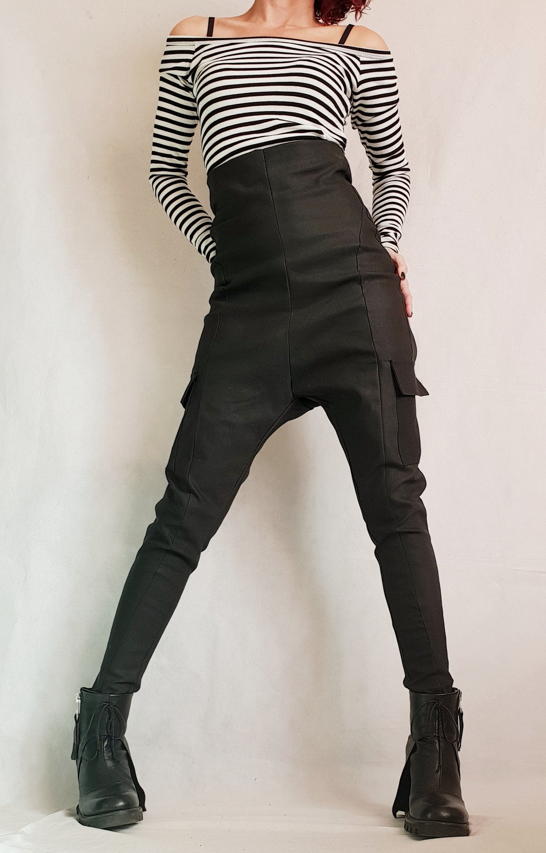 Extravagant Women Skinny Pants, Outer Pockets Pants, Women High Waist Pants, Cyberpunk Trousers, Black Sexy Pants, Gothic Pants