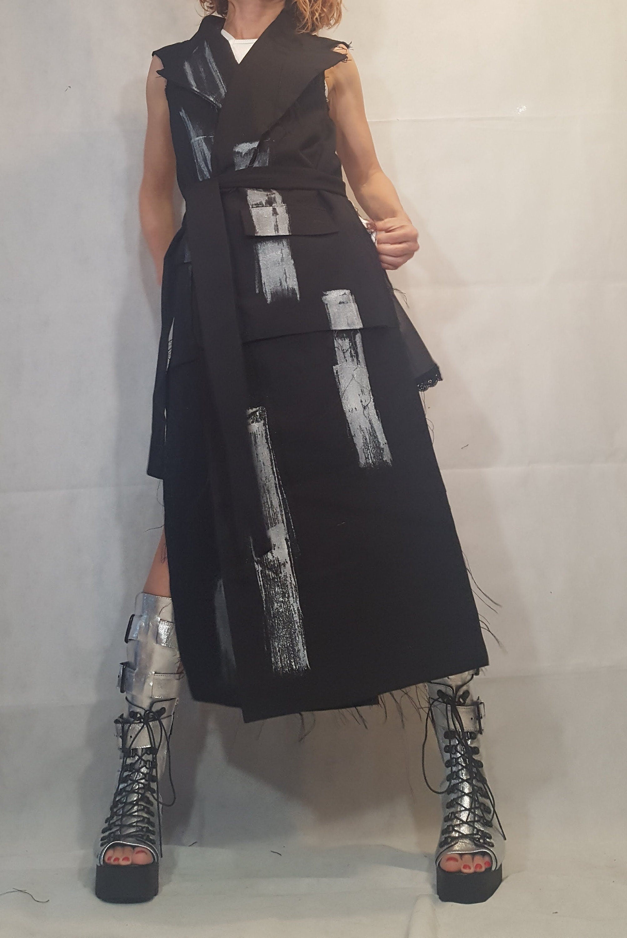 Gothic Vest, Asymmetric Vest, Black Sleeveless Vest, Long Short Vest, Steampunk Vest, Extravagant Vest, Maxi Vest, Designer Vest