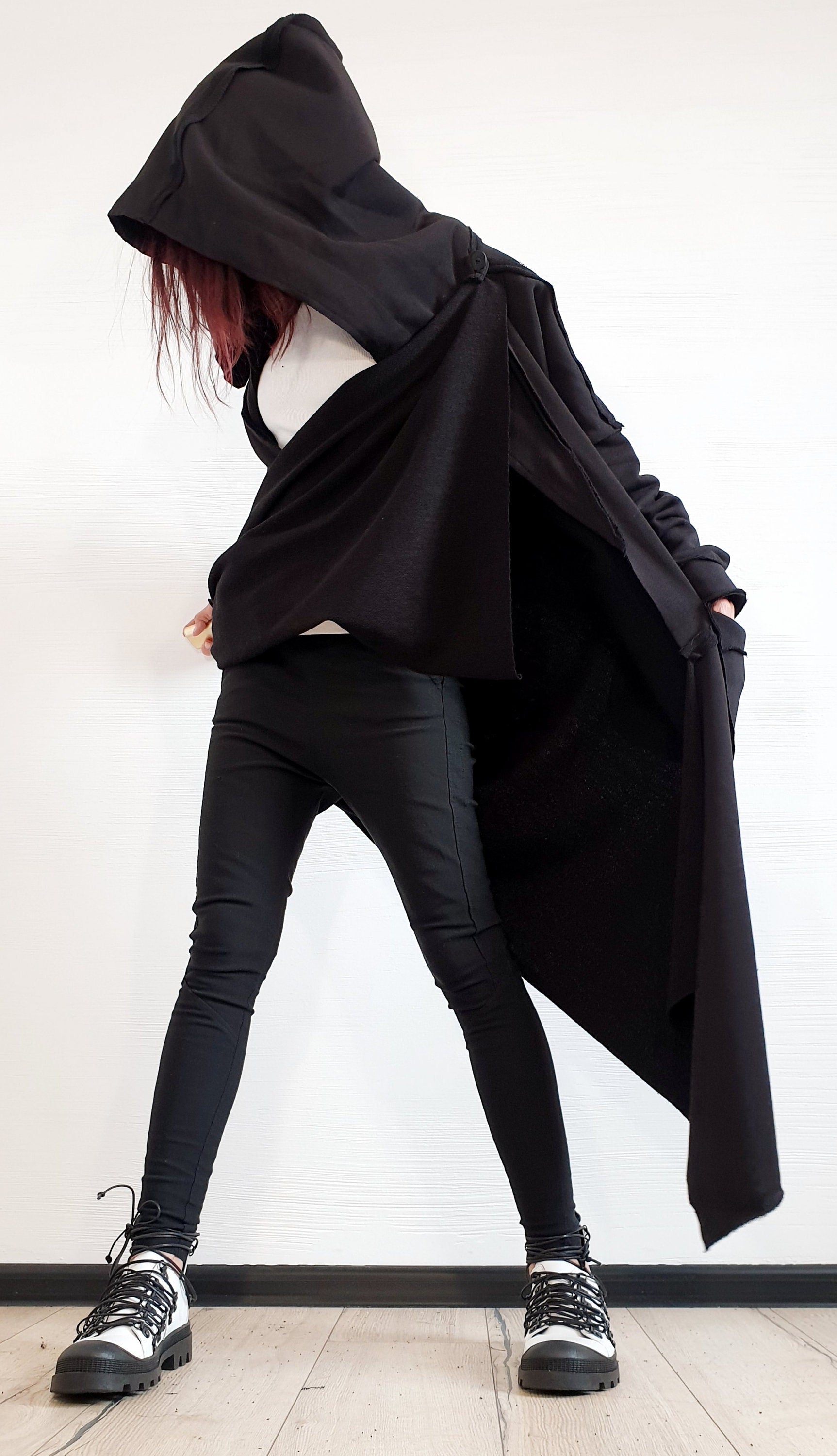 Extravagant Cotton Vest, Hooded Vest, Plus Size Clothing, Long Vest, Gothic Vest, Asymmetric Ash roses Vest New collection