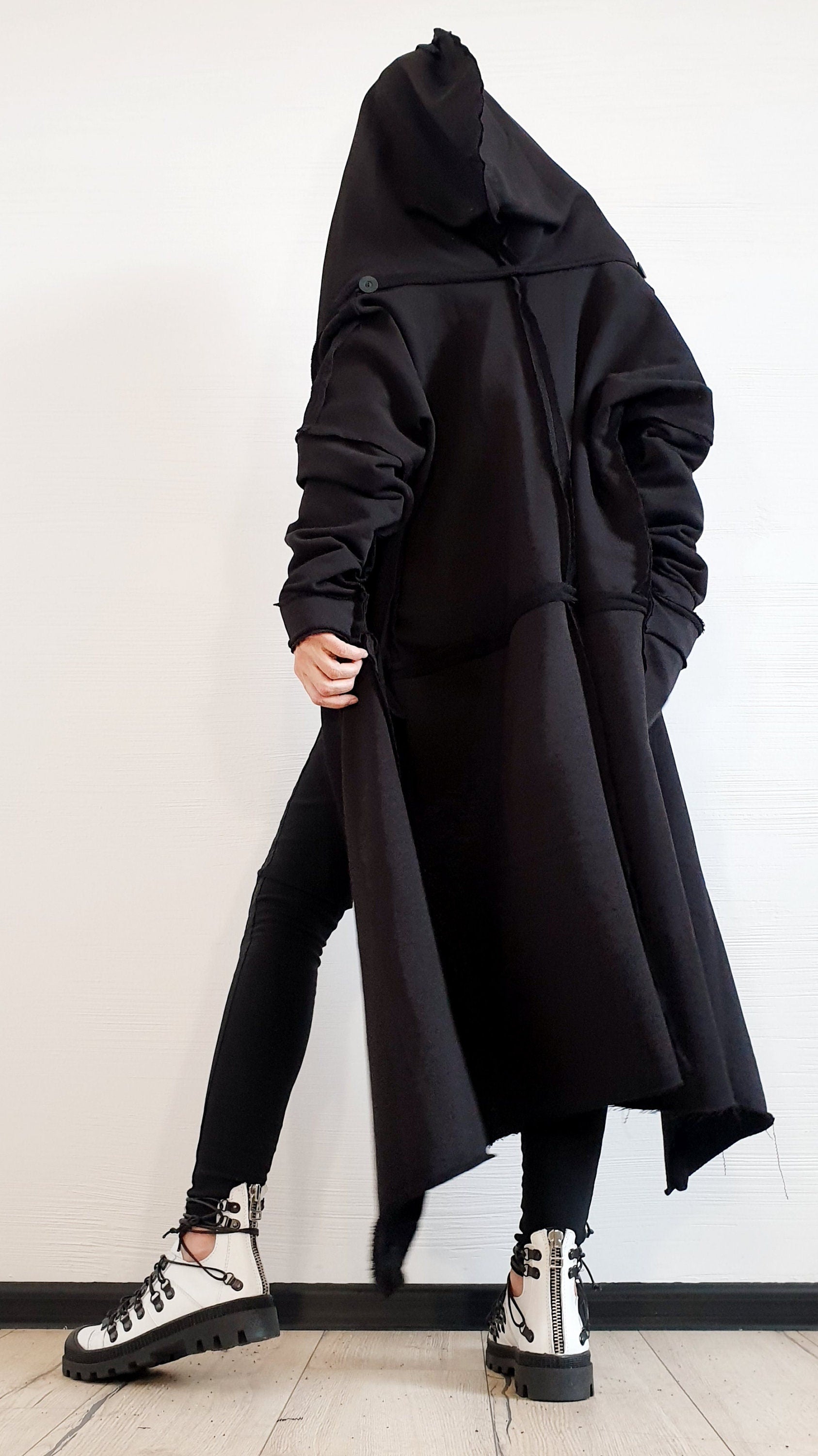 Extravagant Cotton Vest, Hooded Vest, Plus Size Clothing, Long Vest, Gothic Vest, Asymmetric Black Vest