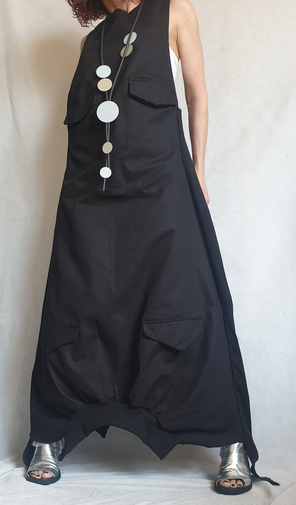 Deconstructed Dress, Long Loose Dress, Outside Pockets Dress, Asymmetric Dress, Gothic Dress, Extravagant Dress, Sleeveless Dress