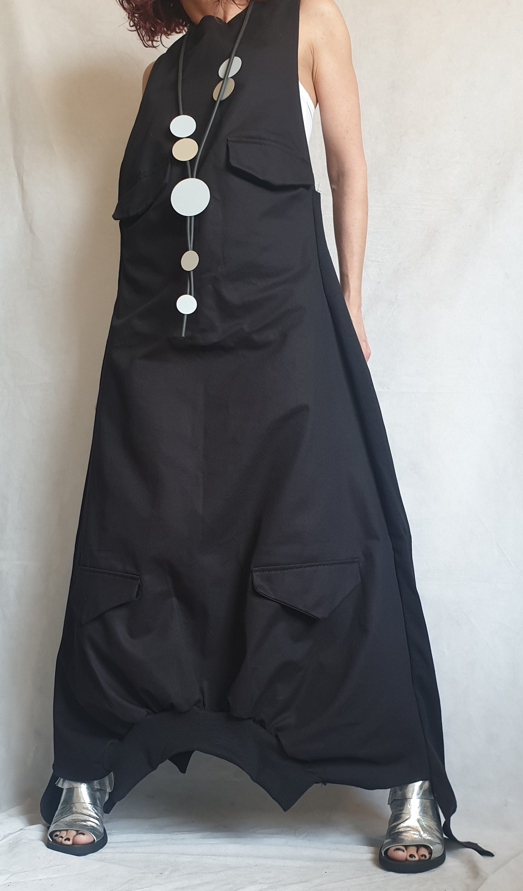 Deconstructed Dress, Long Loose Dress, Outside Pockets Dress, Asymmetric Dress, Gothic Dress, Extravagant Dress, Sleeveless Dress