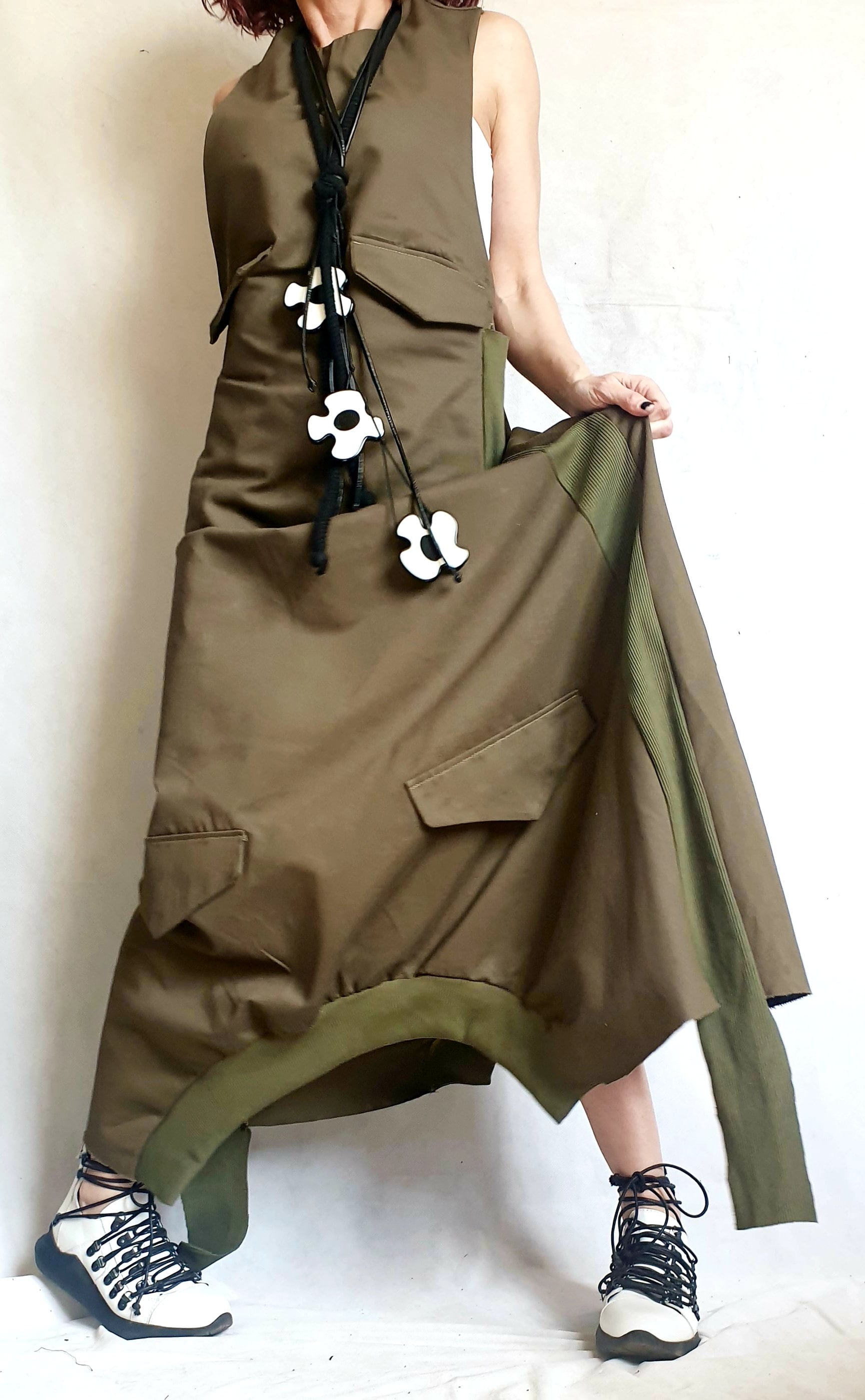 Deconstructed Dress, Long Loose Dress, Outside Pockets Dress, Asymmetric Dress, Gothic Dress, Extravagant Dress, Sleeveless Dress