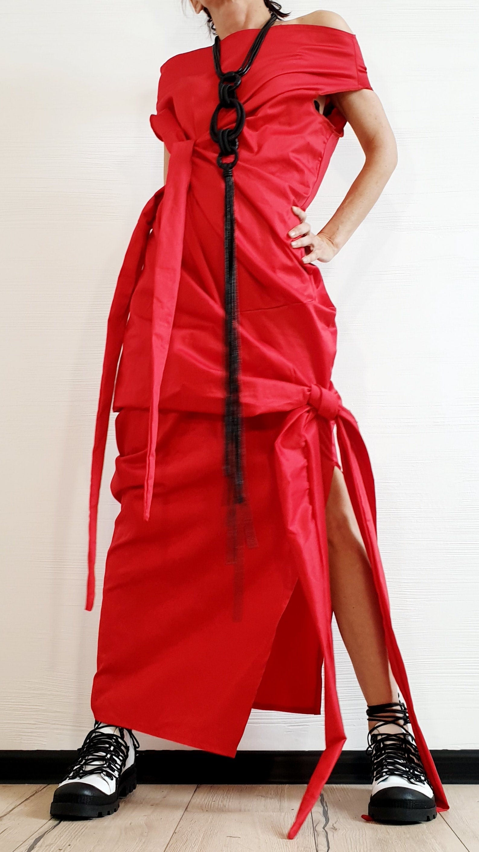 Red Extravagant Dress, Asymmetric Long Dress, Plus Size Clothing, Maxi Dress, Sleeveless Dress, One Shoulder Dress, Cocktail Dress