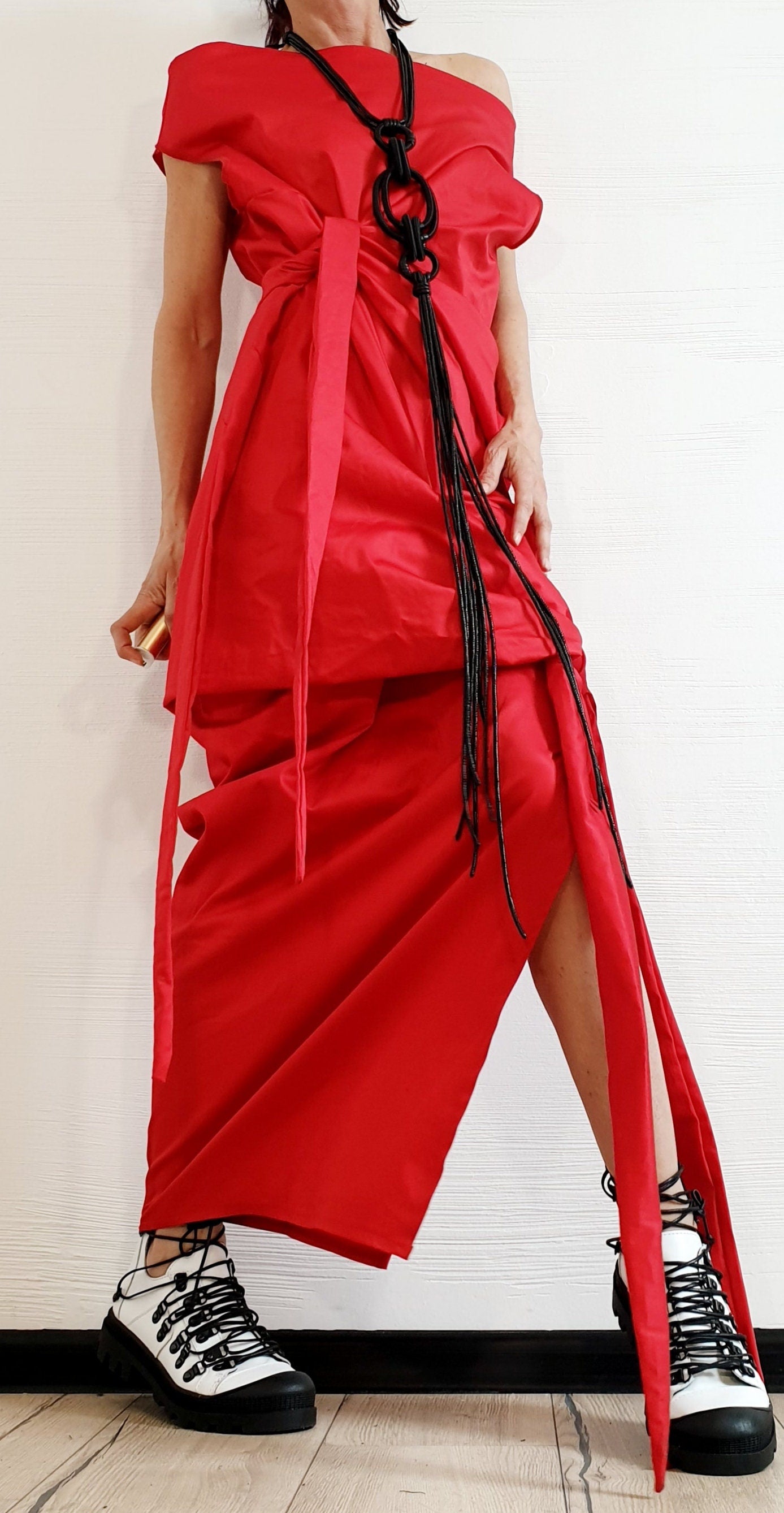 Red Extravagant Dress, Asymmetric Long Dress, Plus Size Clothing, Maxi Dress, Sleeveless Dress, One Shoulder Dress, Cocktail Dress