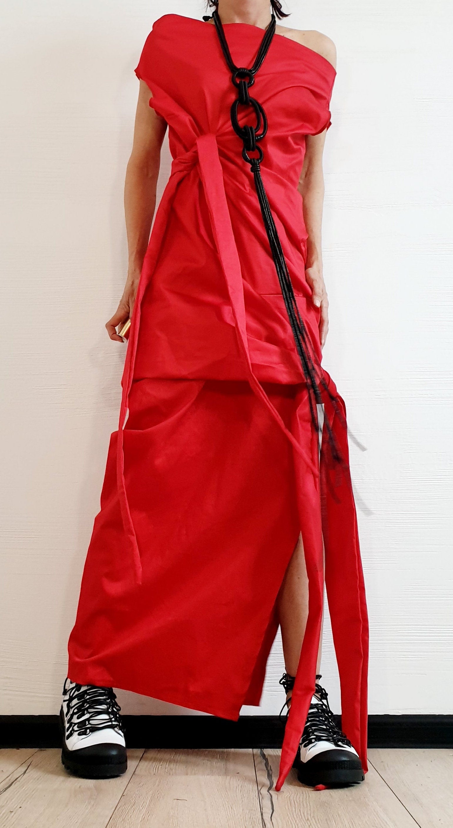 Red Extravagant Dress, Asymmetric Long Dress, Plus Size Clothing, Maxi Dress, Sleeveless Dress, One Shoulder Dress, Cocktail Dress