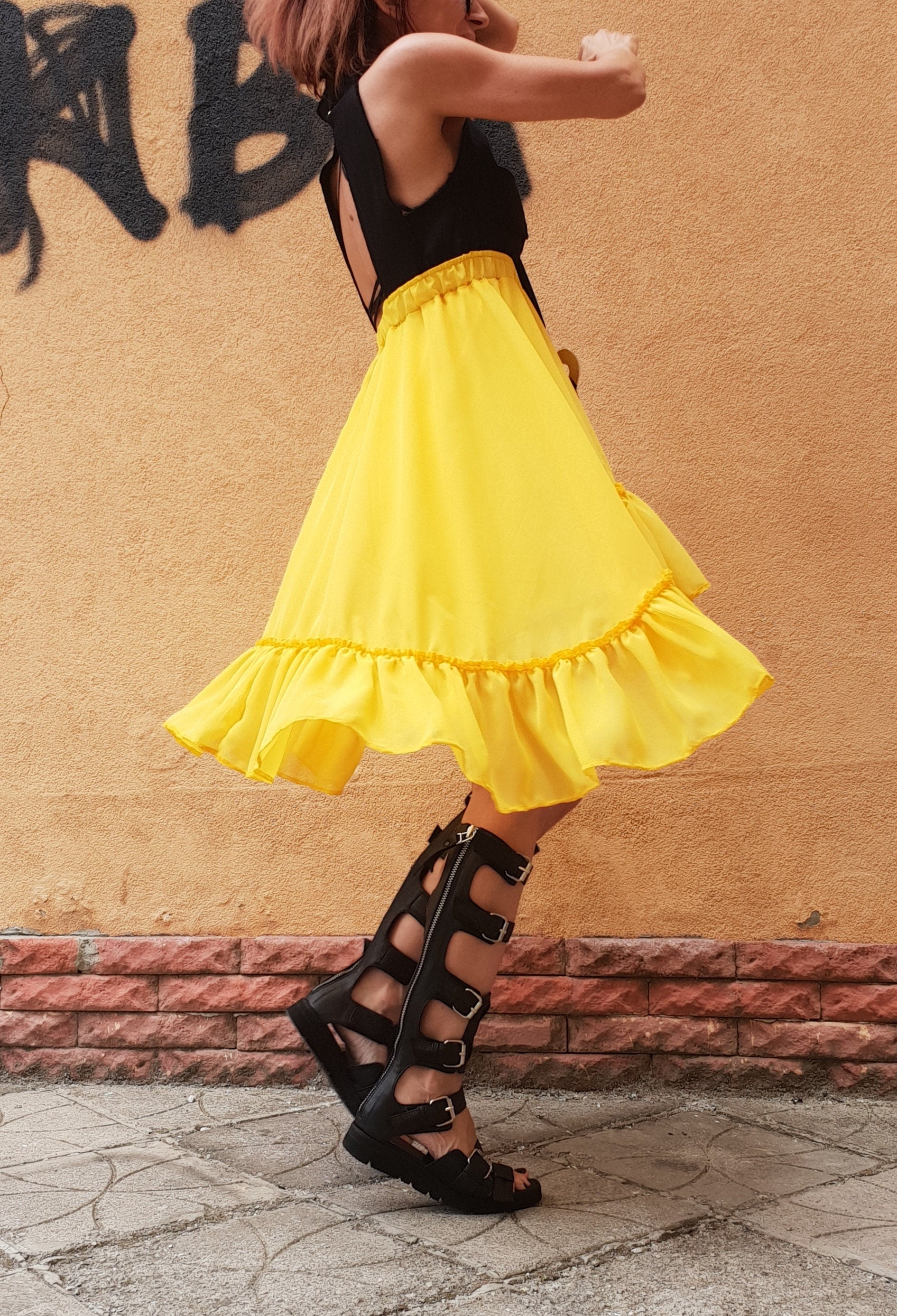 Extravagant Dress, Asymmetric Dress, Cotton with Chiffon, Plus Size Clothing, Tutu Dress, Sleeveless Dress, Cross Back Dress, Sexy Dress