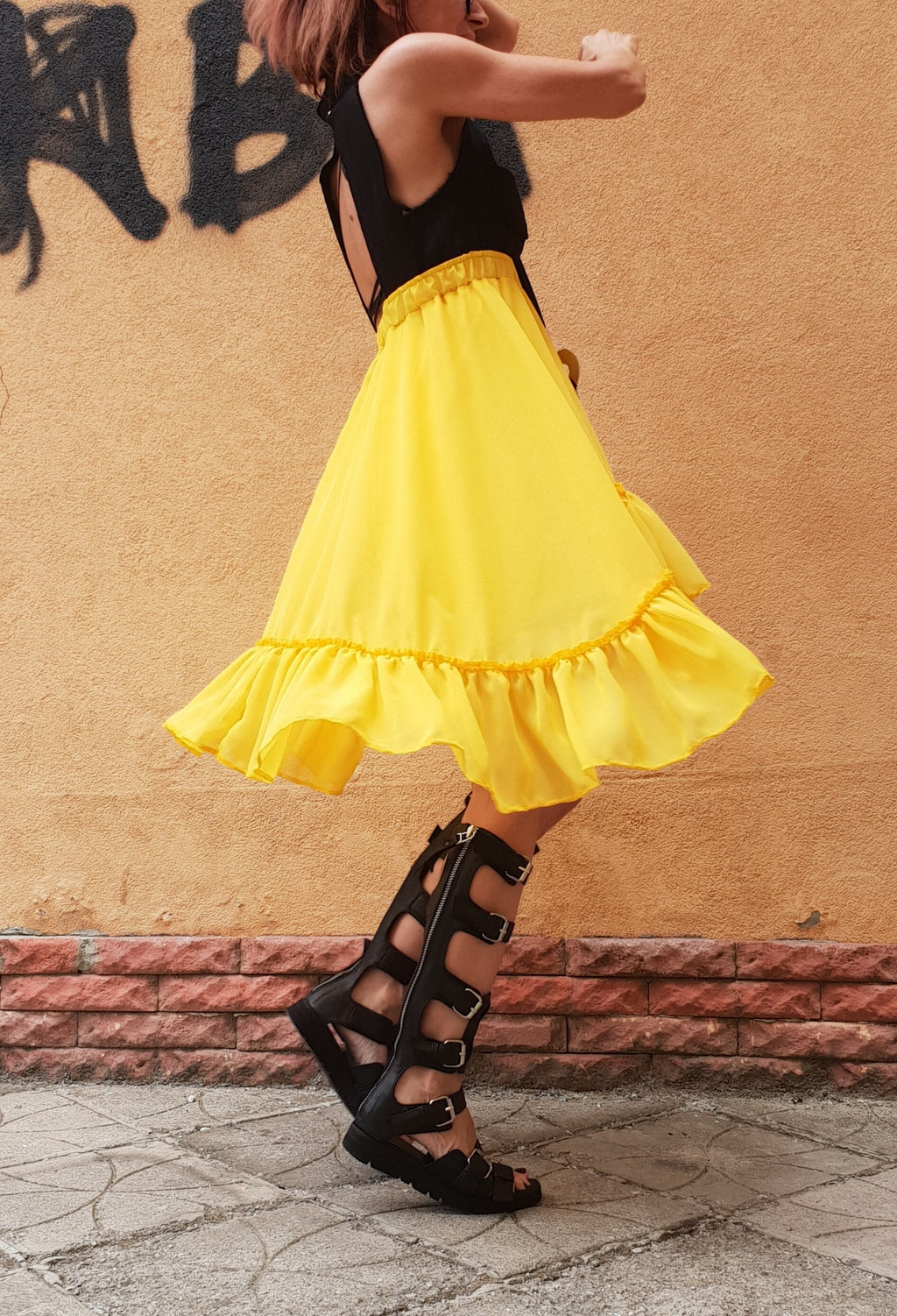 Extravagant Dress, Asymmetric Dress, Cotton with Chiffon, Plus Size Clothing, Tutu Dress, Sleeveless Dress, Cross Back Dress, Sexy Dress