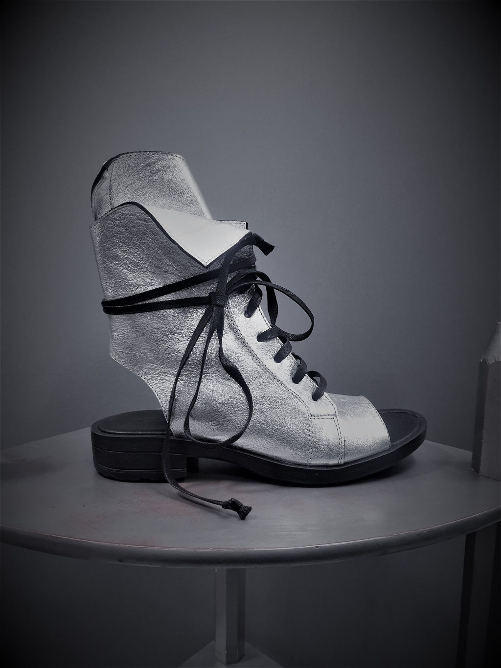 Silver Asymmetric Sandals, Extravagant Sandals, Steampunk Shoes, Gothic Sandals, Silver Leather Sandals, Handmade Shoes